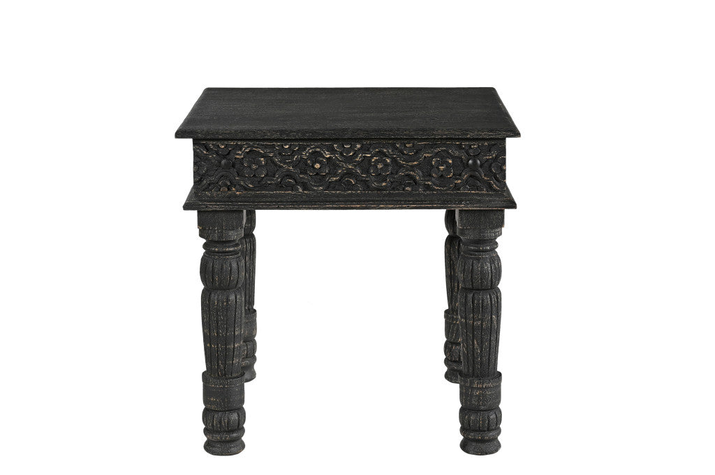 24" Black Distressed Solid Wood End Table-0