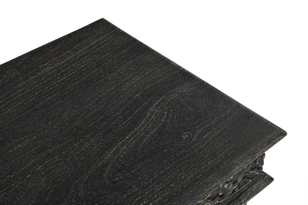 24" Black Distressed Solid Wood End Table-4