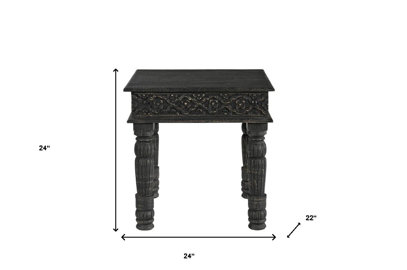 24" Black Distressed Solid Wood End Table-7