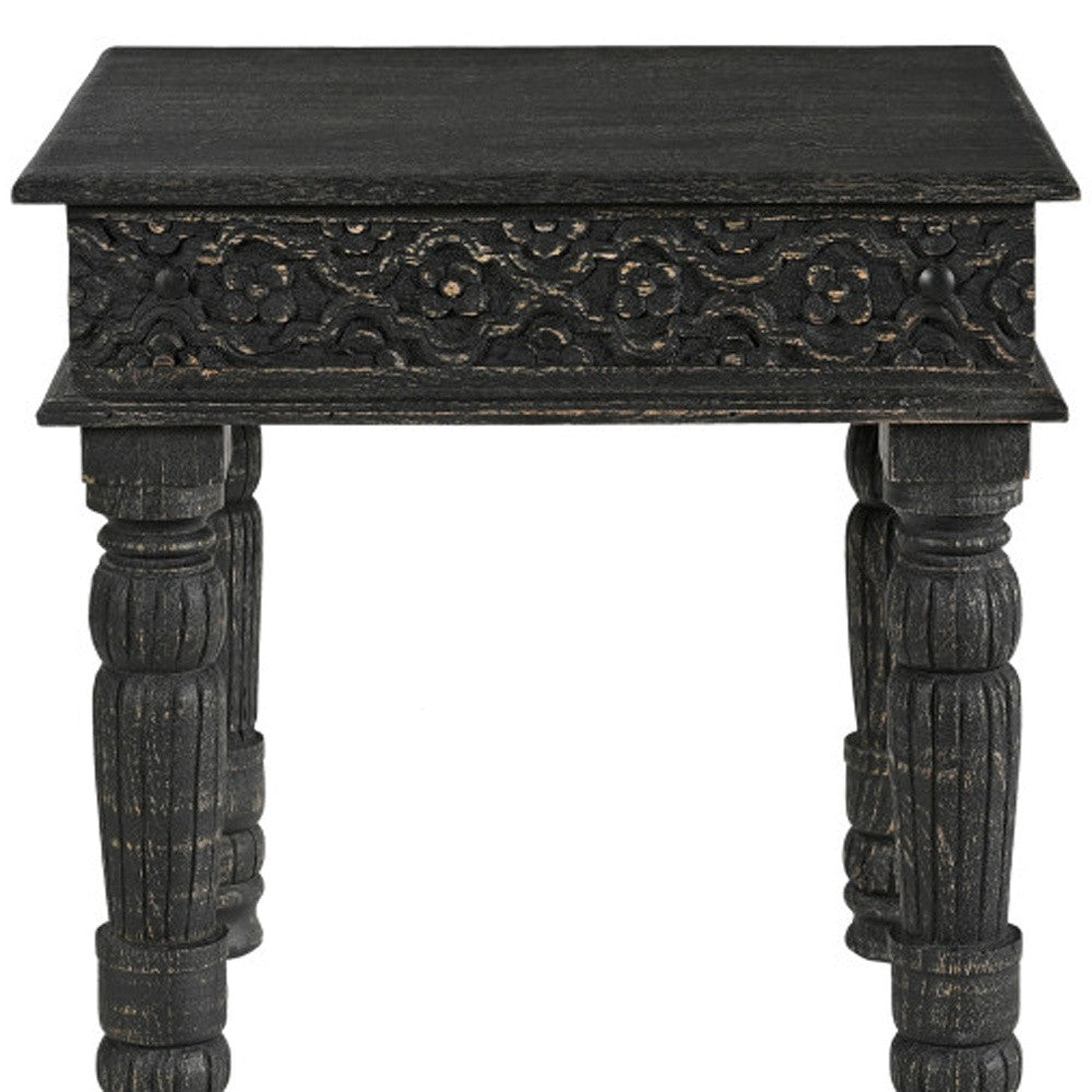 24" Black Distressed Solid Wood End Table-6