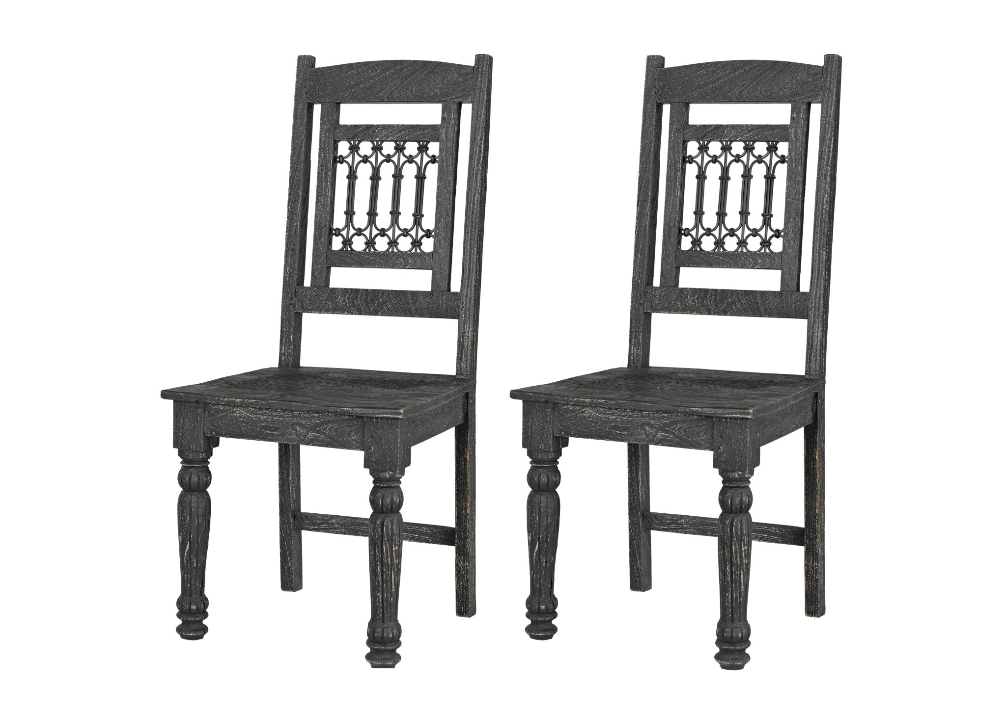 Set of Two Black Wood Slat Back Dining Side Chairs-8
