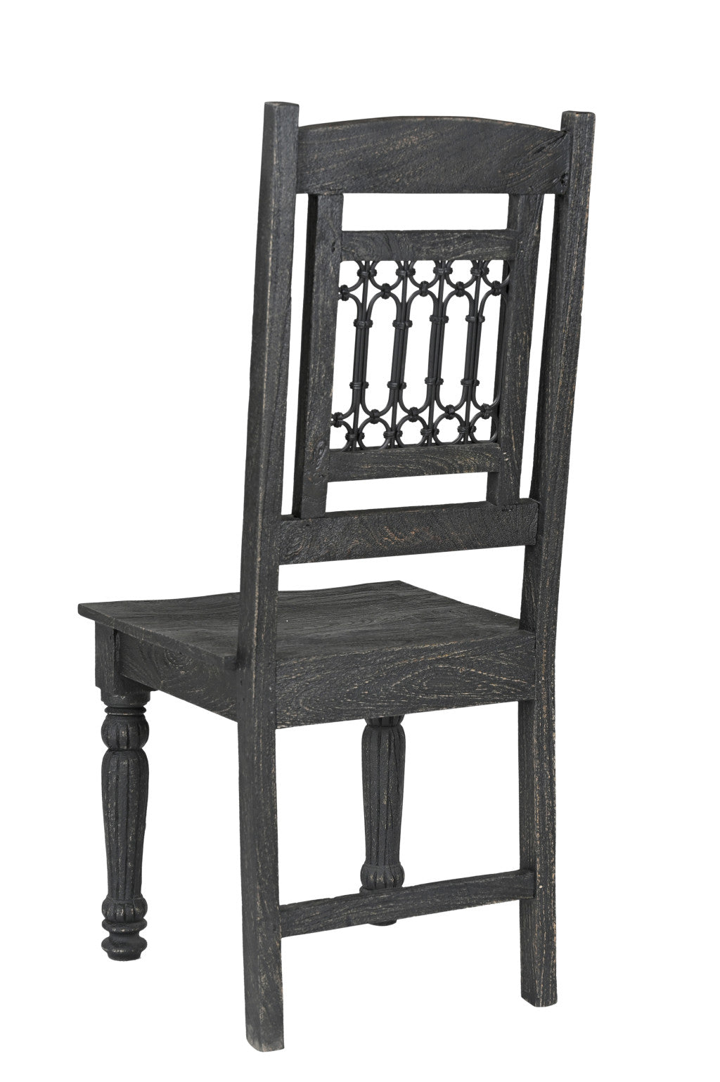 Set of Two Black Wood Slat Back Dining Side Chairs-5