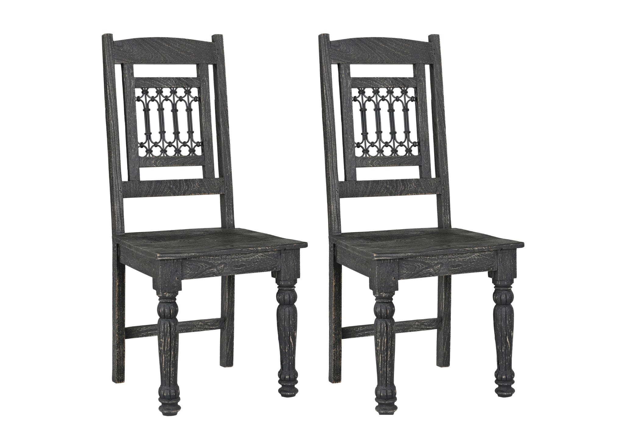Set of Two Black Wood Slat Back Dining Side Chairs-1