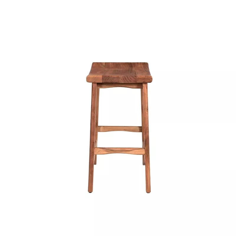 26" Brown Solid Wood Backless Bar Chair-3