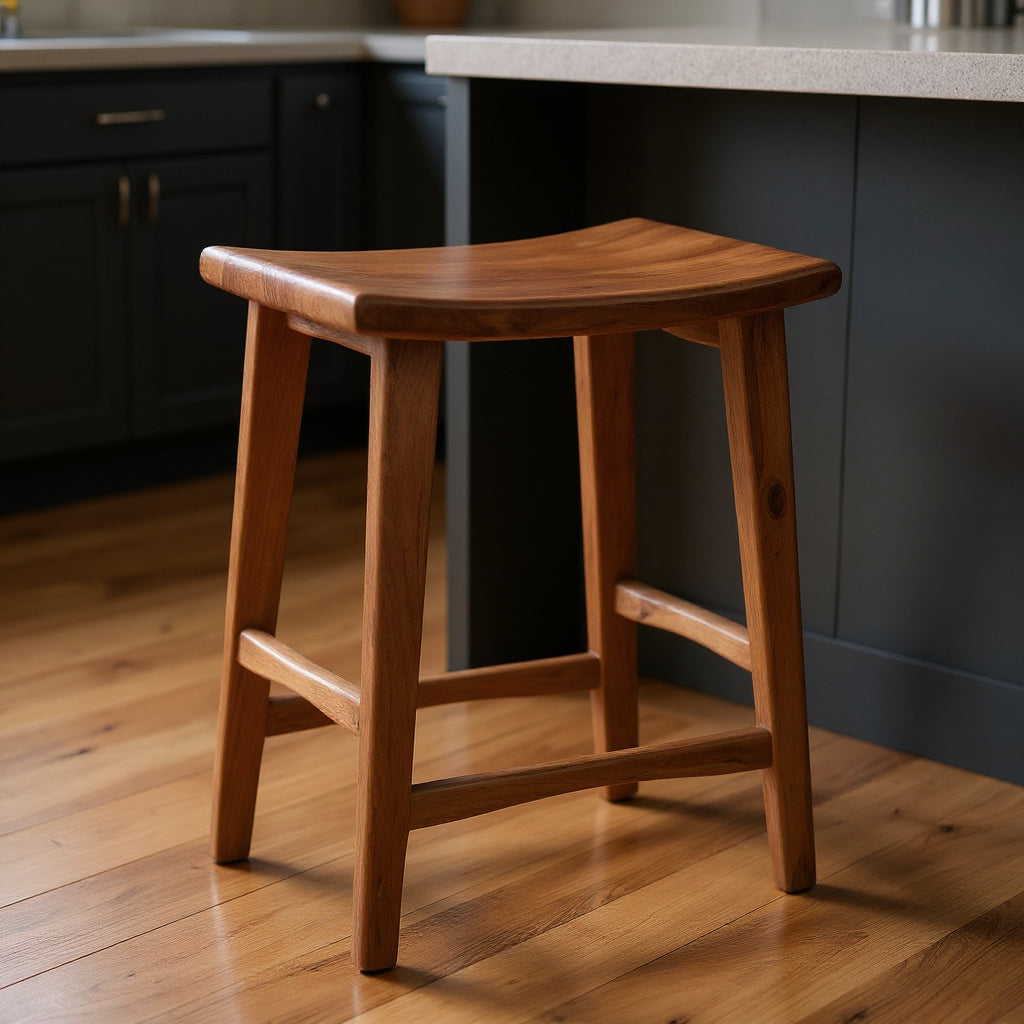 26" Brown Solid Wood Backless Bar Chair-0