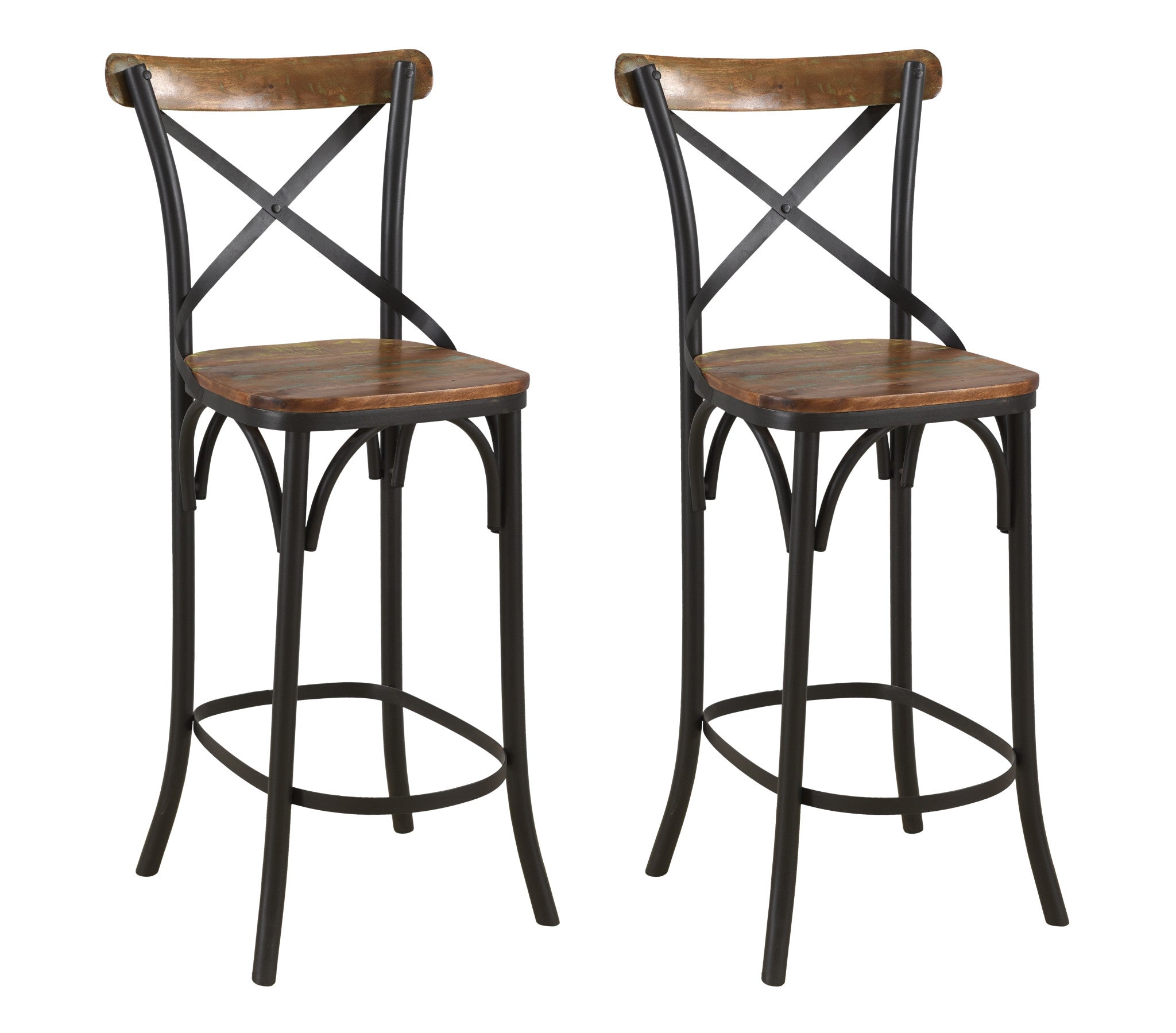 30" Brown and Black Solid Wood and Metal Counter Height Bar Chair-6