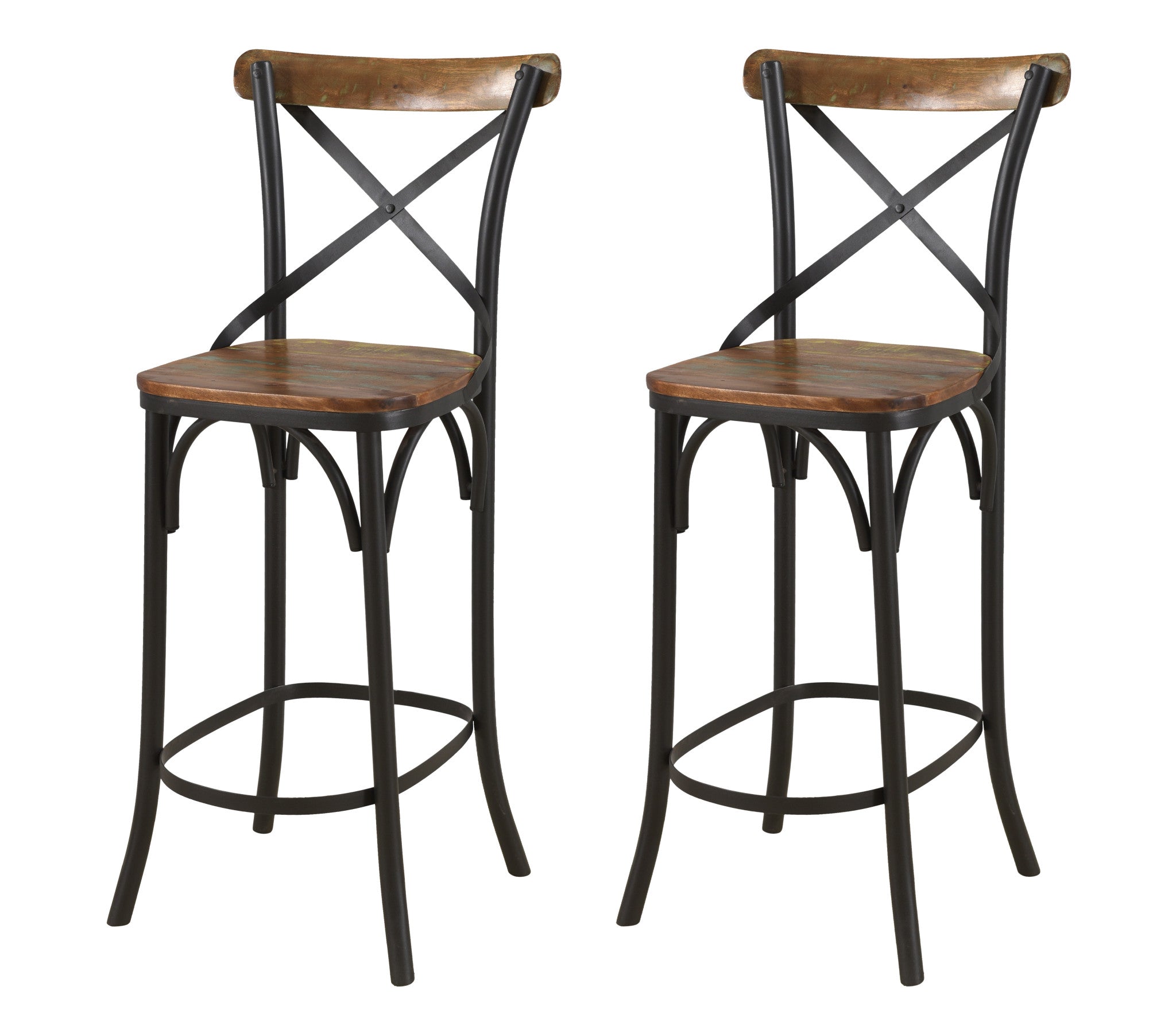 30" Brown and Black Solid Wood and Metal Counter Height Bar Chair-7