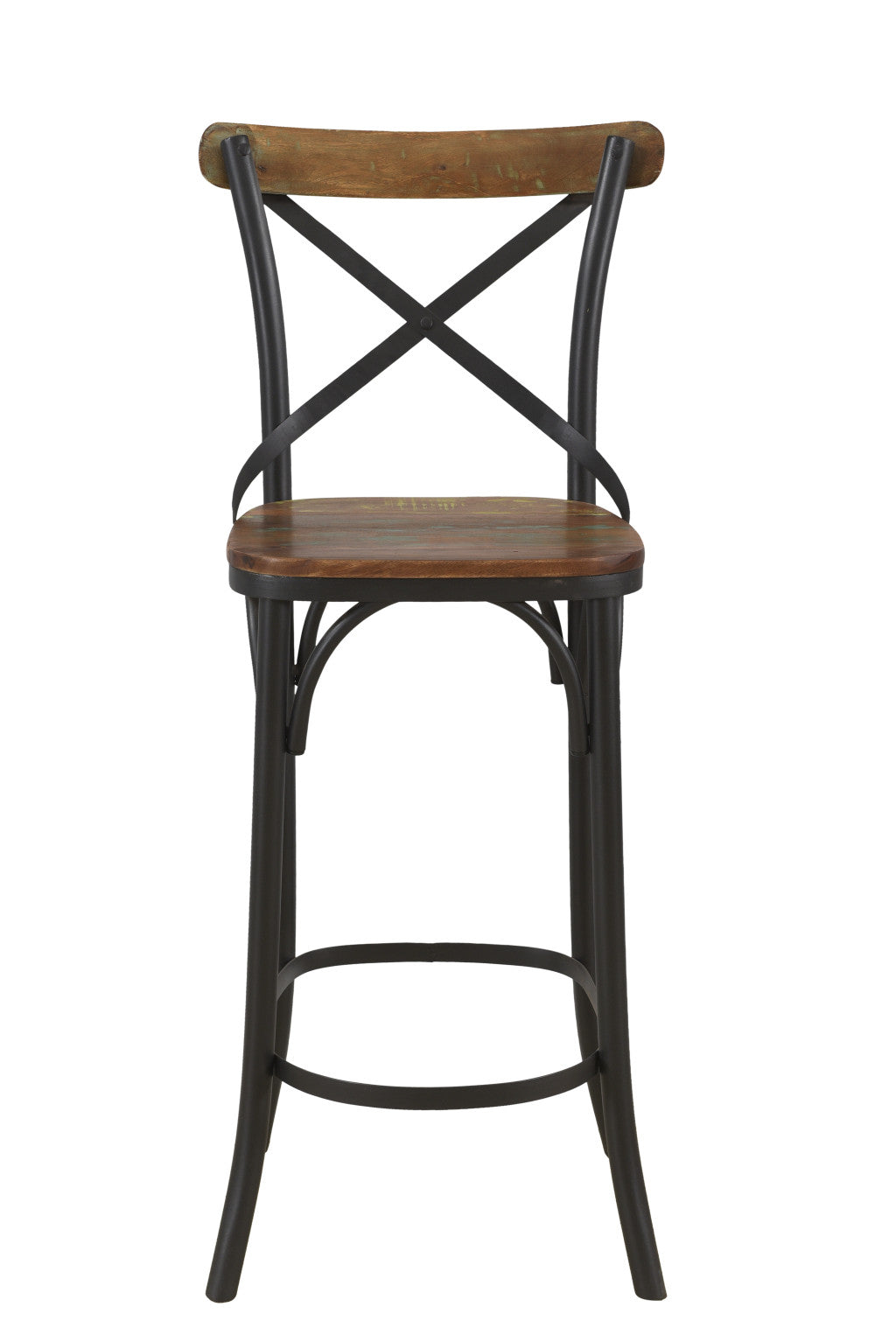 30" Brown and Black Solid Wood and Metal Counter Height Bar Chair-3