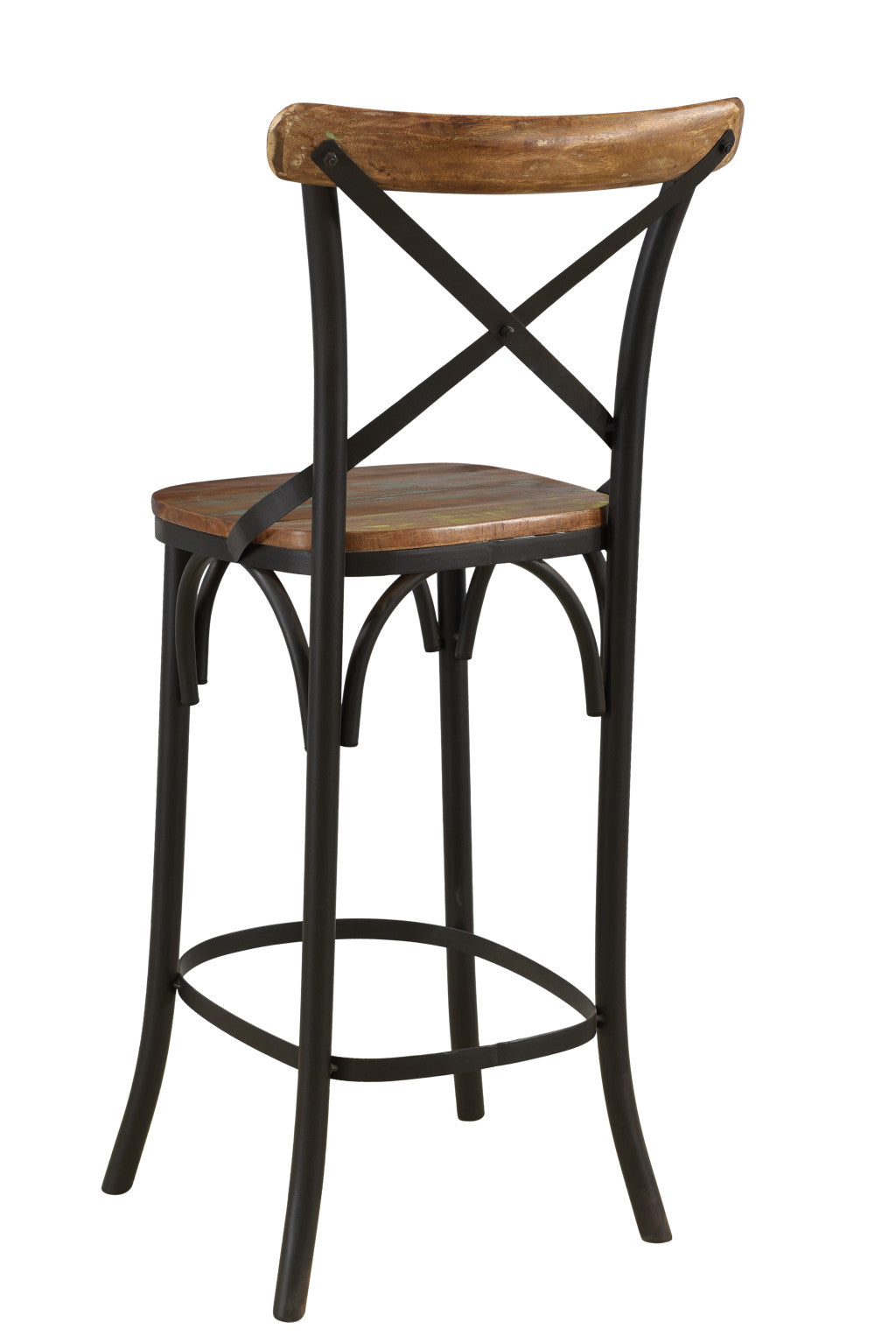30" Brown and Black Solid Wood and Metal Counter Height Bar Chair-5