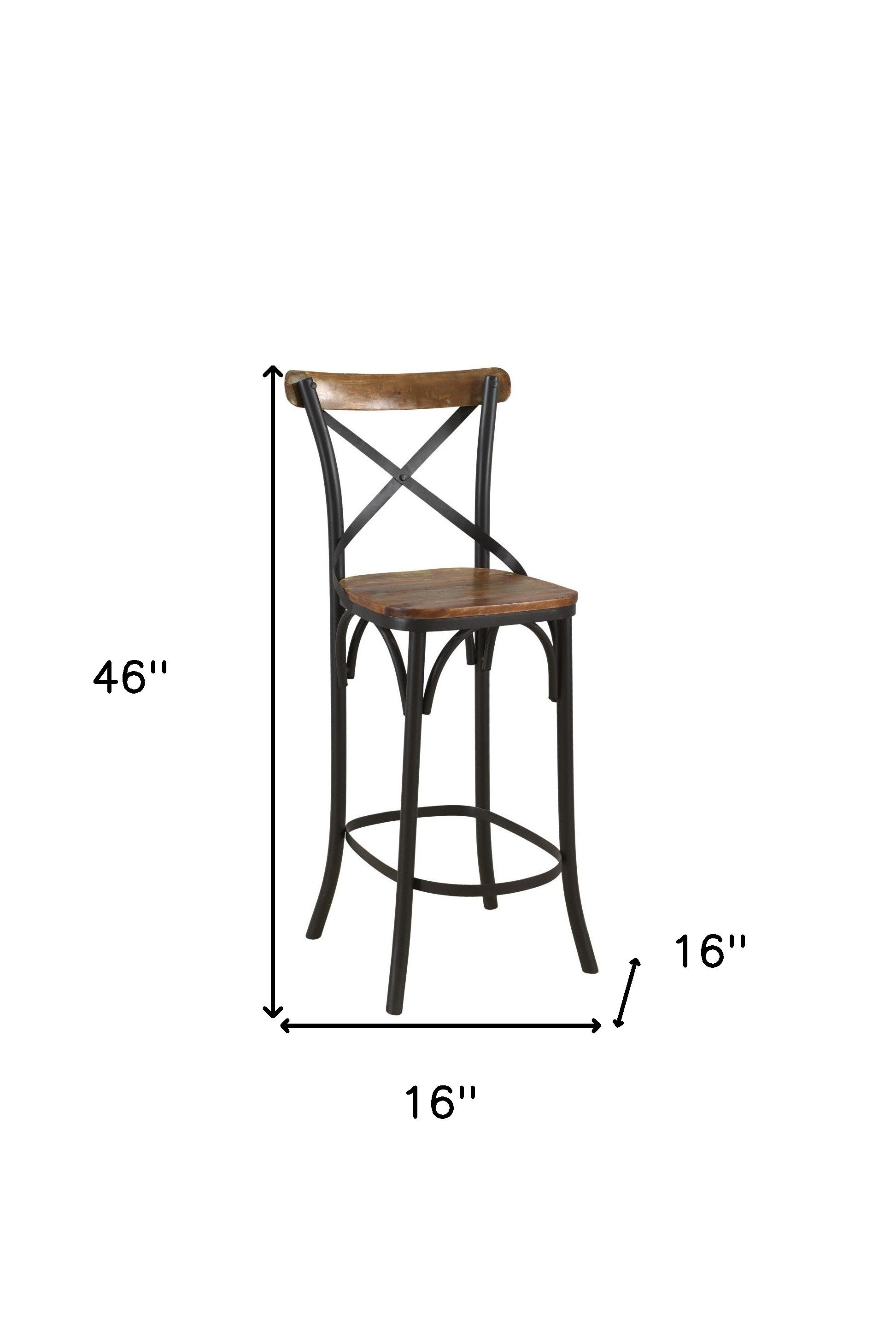 30" Brown and Black Solid Wood and Metal Counter Height Bar Chair-8