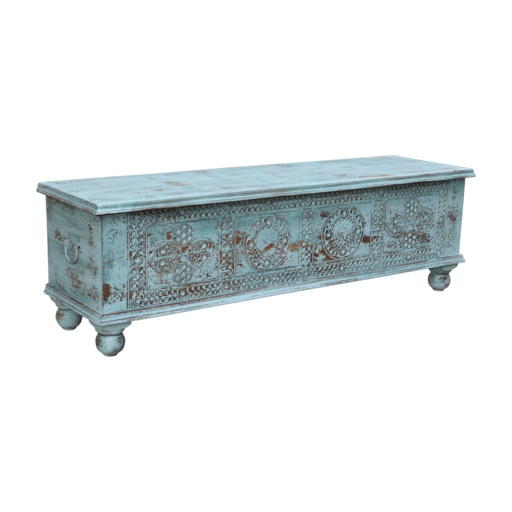 54" Aqua Carved And Distressed Solid Wood Lift Top Coffee Table-3