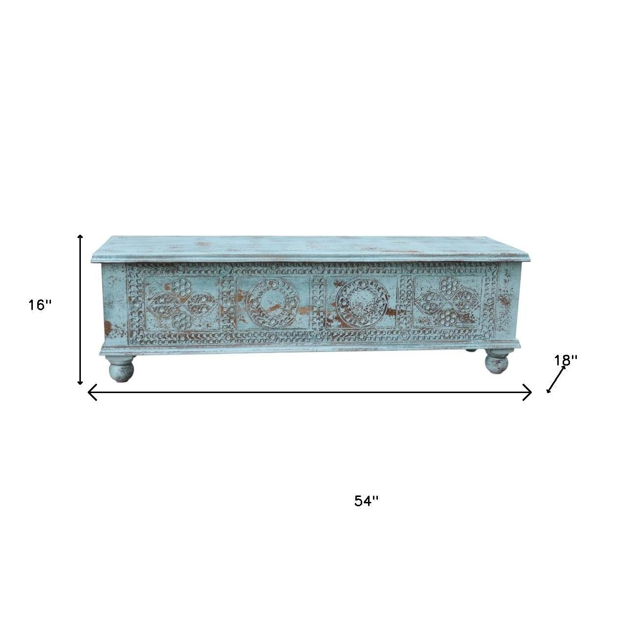 54" Aqua Carved And Distressed Solid Wood Lift Top Coffee Table-7