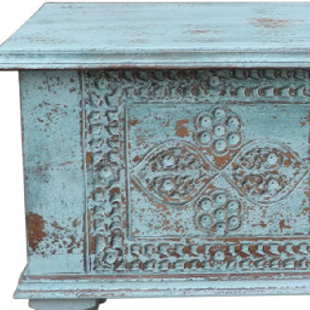 54" Aqua Carved And Distressed Solid Wood Lift Top Coffee Table-5