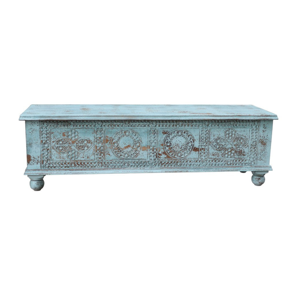 54" Aqua Carved And Distressed Solid Wood Lift Top Coffee Table-0