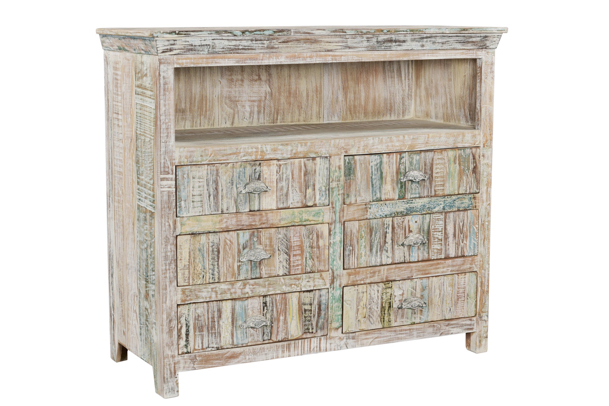 50" White Distressed Reclaimed Wood Open And Enclosed Storage Entertainment Center-2