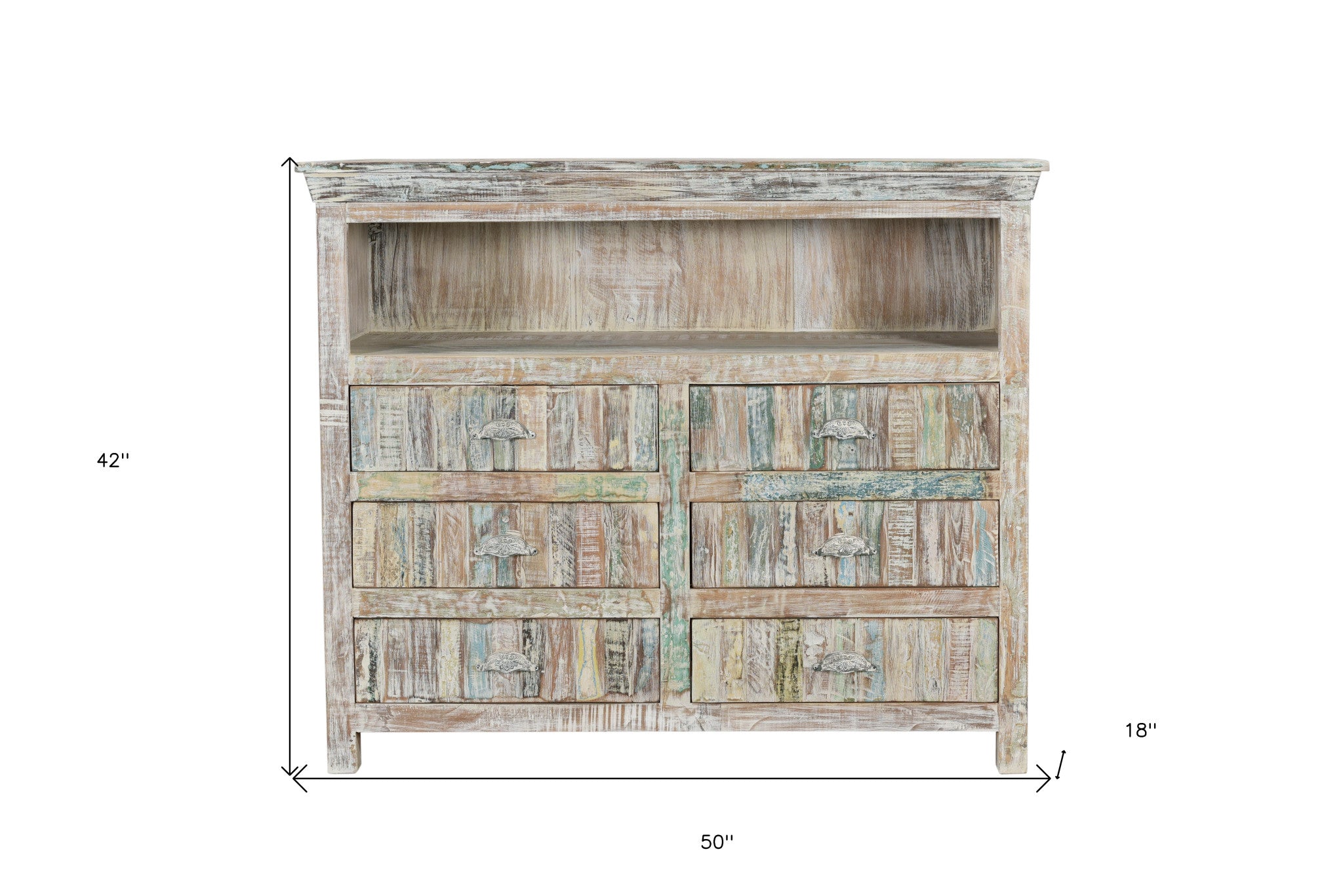 50" White Distressed Reclaimed Wood Open And Enclosed Storage Entertainment Center-6