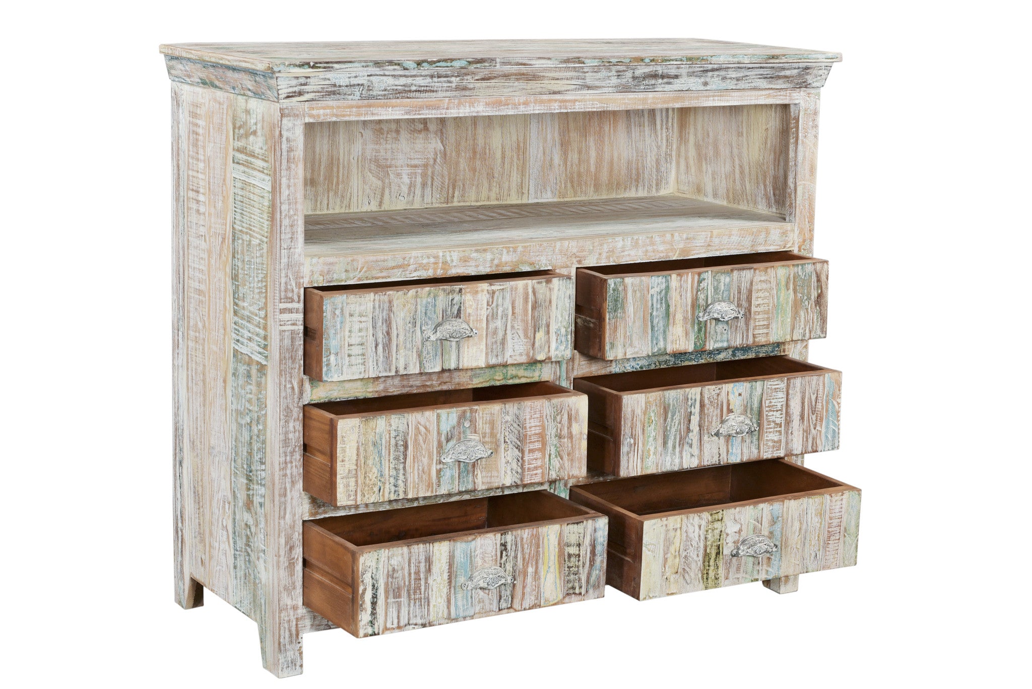 50" White Distressed Reclaimed Wood Open And Enclosed Storage Entertainment Center-3