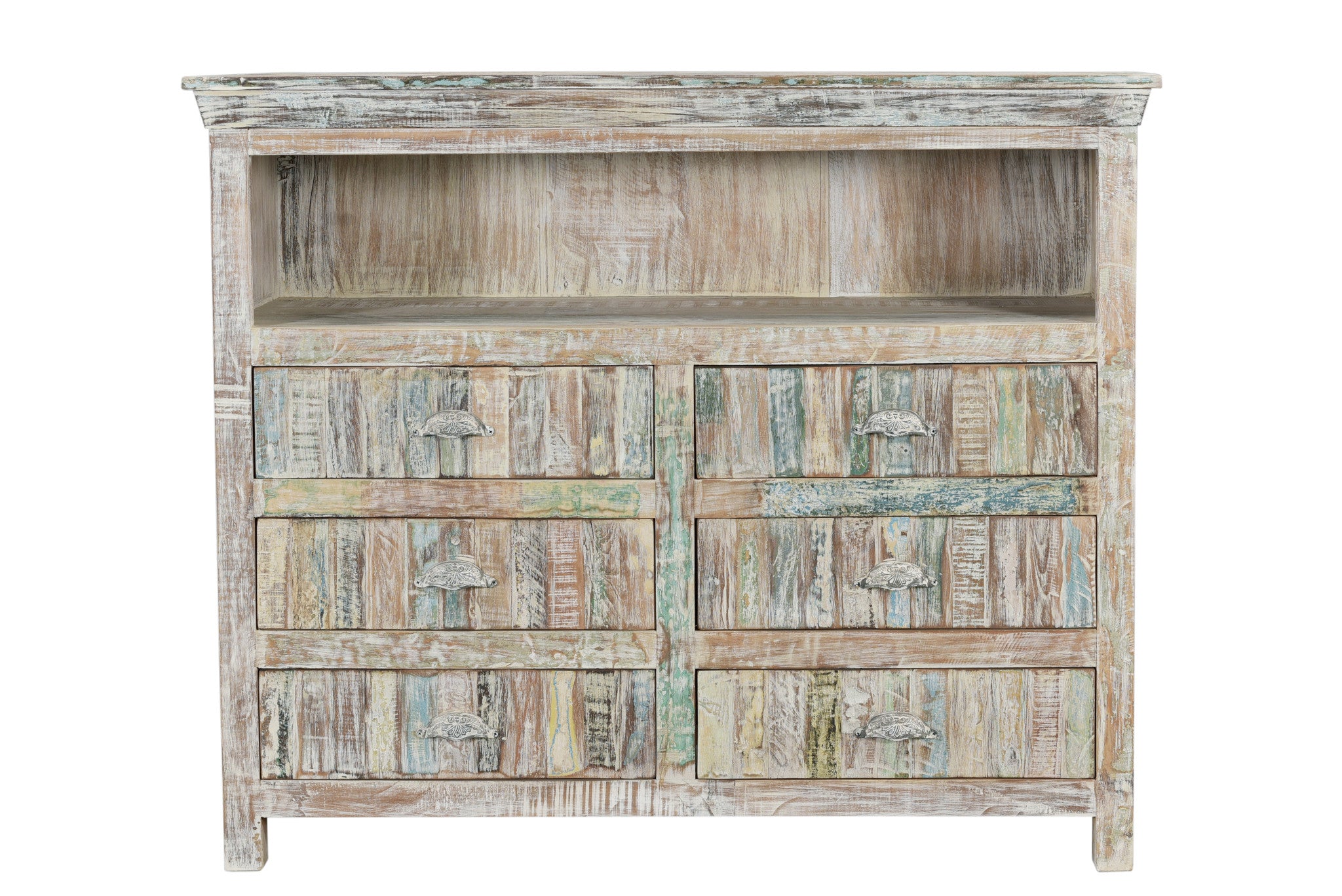 50" White Distressed Reclaimed Wood Open And Enclosed Storage Entertainment Center-1