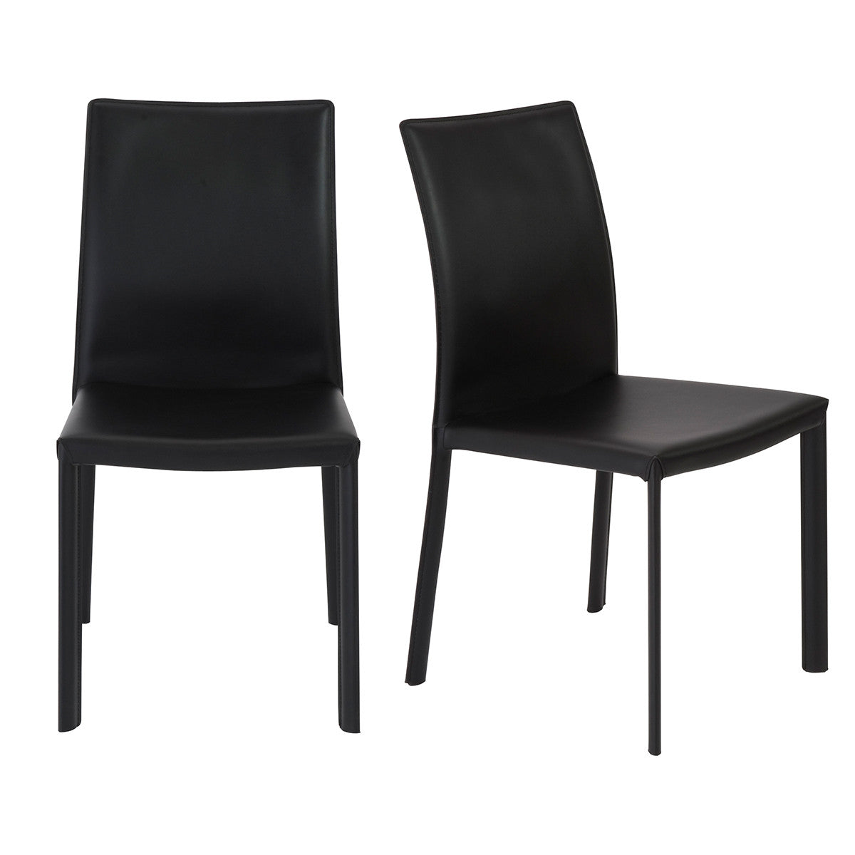 Set of Two Black Upholstered Leather Dining Side Chairs-5