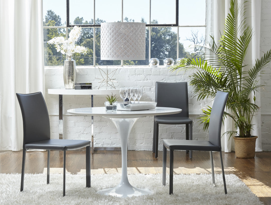 Set of Two Black Upholstered Leather Dining Side Chairs-6