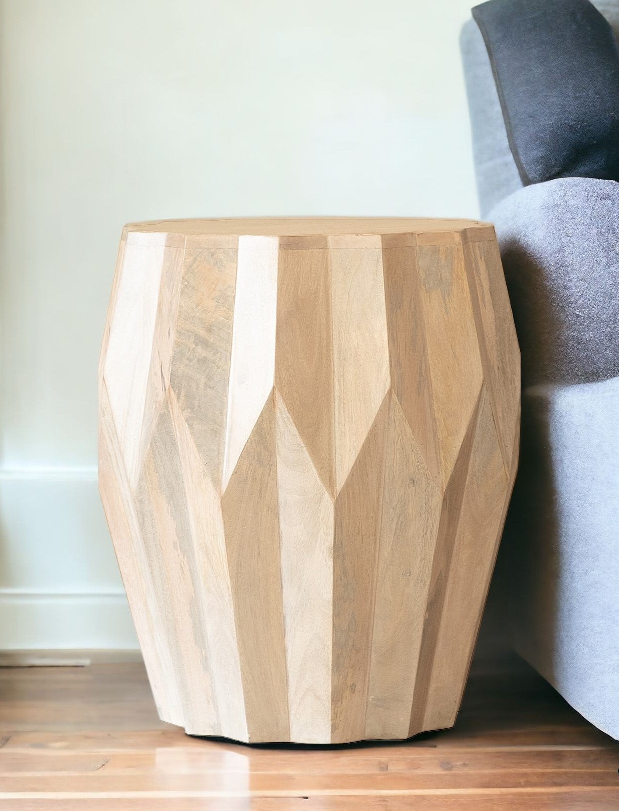 23" Natural Solid Wood Round Drum End Table-1