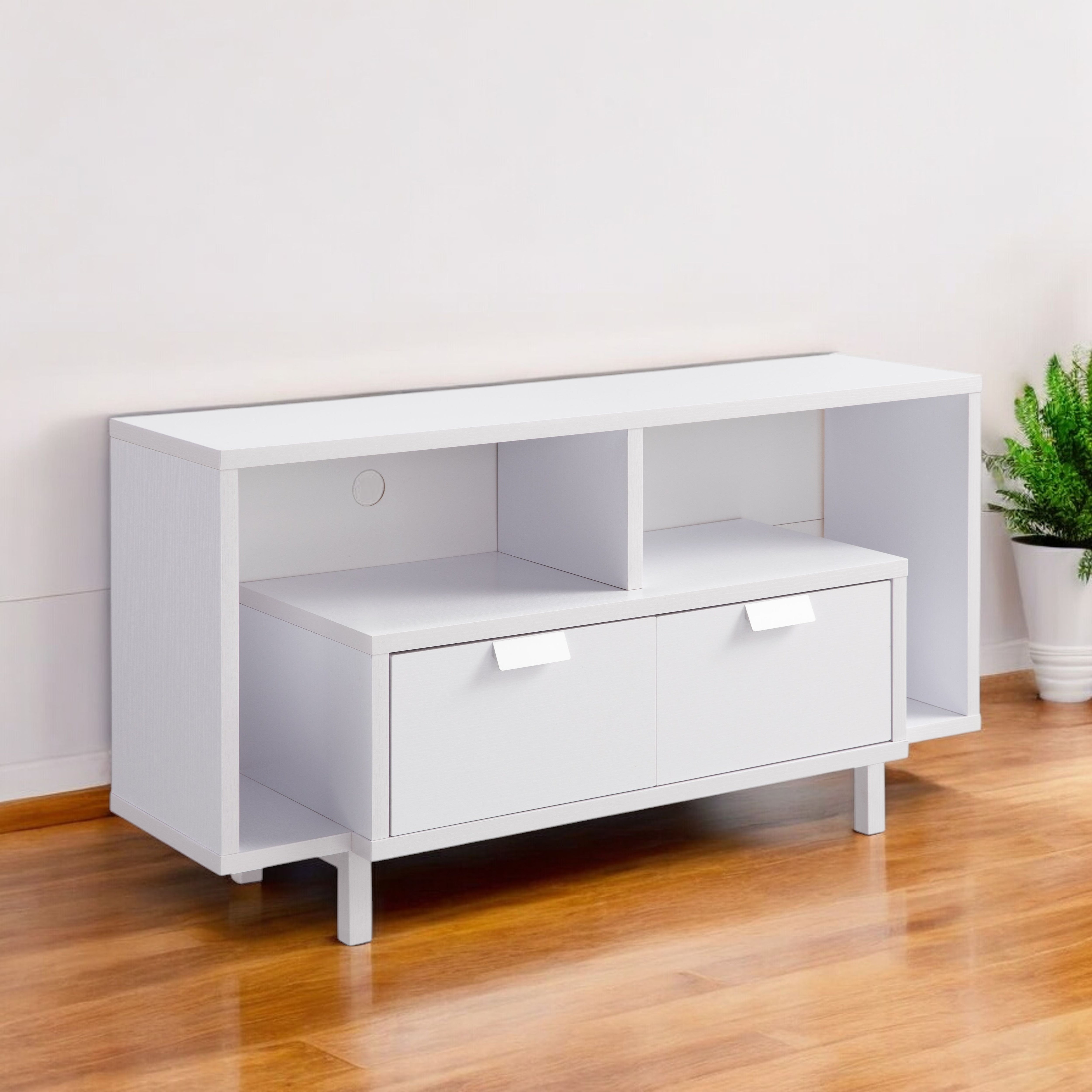 47" White Wood Enclosed and Open Storage TV Stand-0