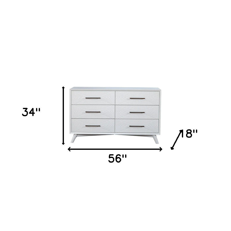 56" White Solid Wood Six Drawer Double Dresser-3