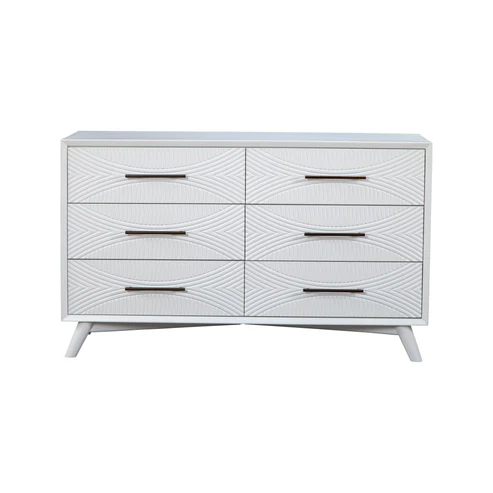 56" White Solid Wood Six Drawer Double Dresser-0