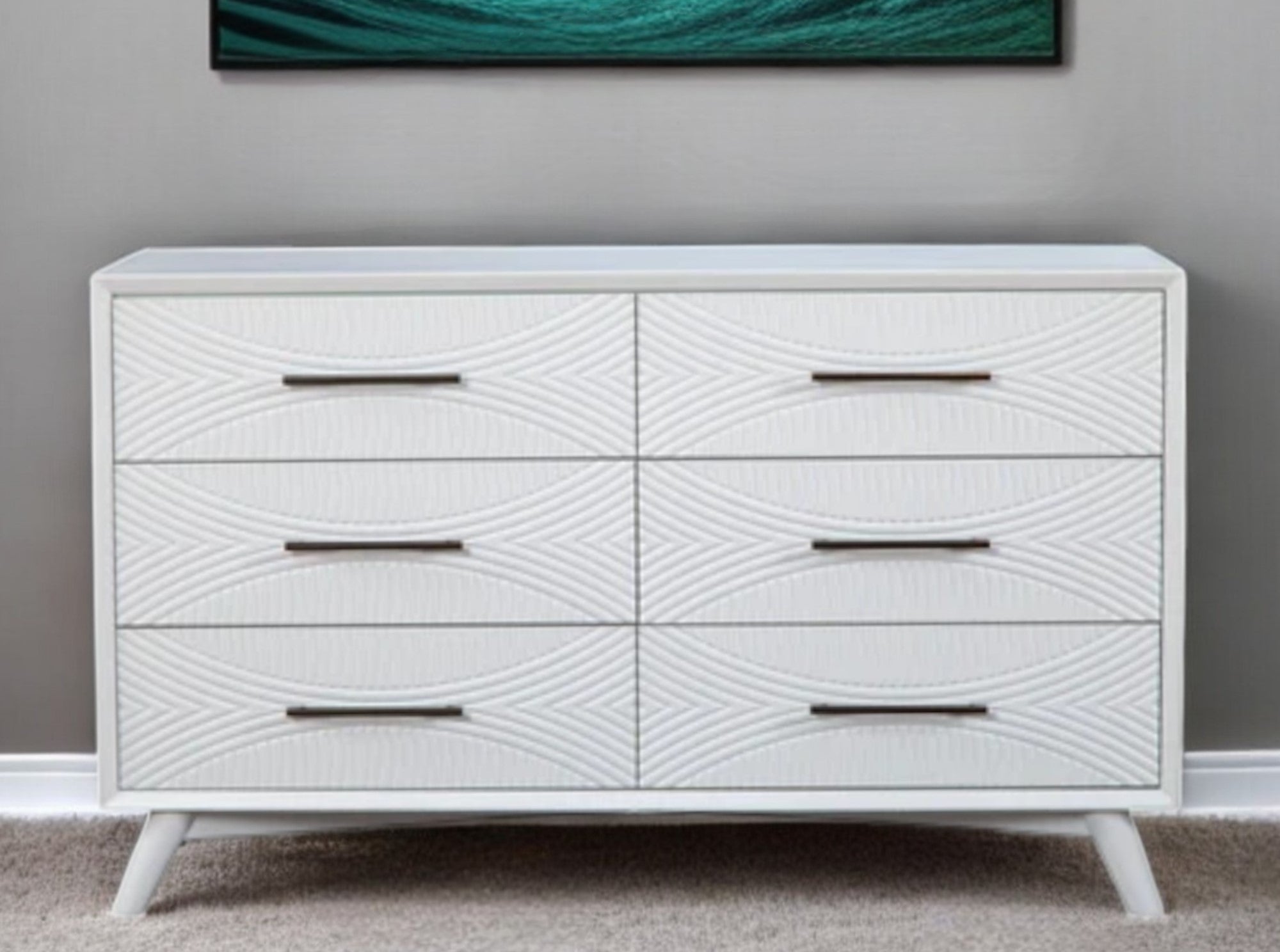 56" White Solid Wood Six Drawer Double Dresser-1