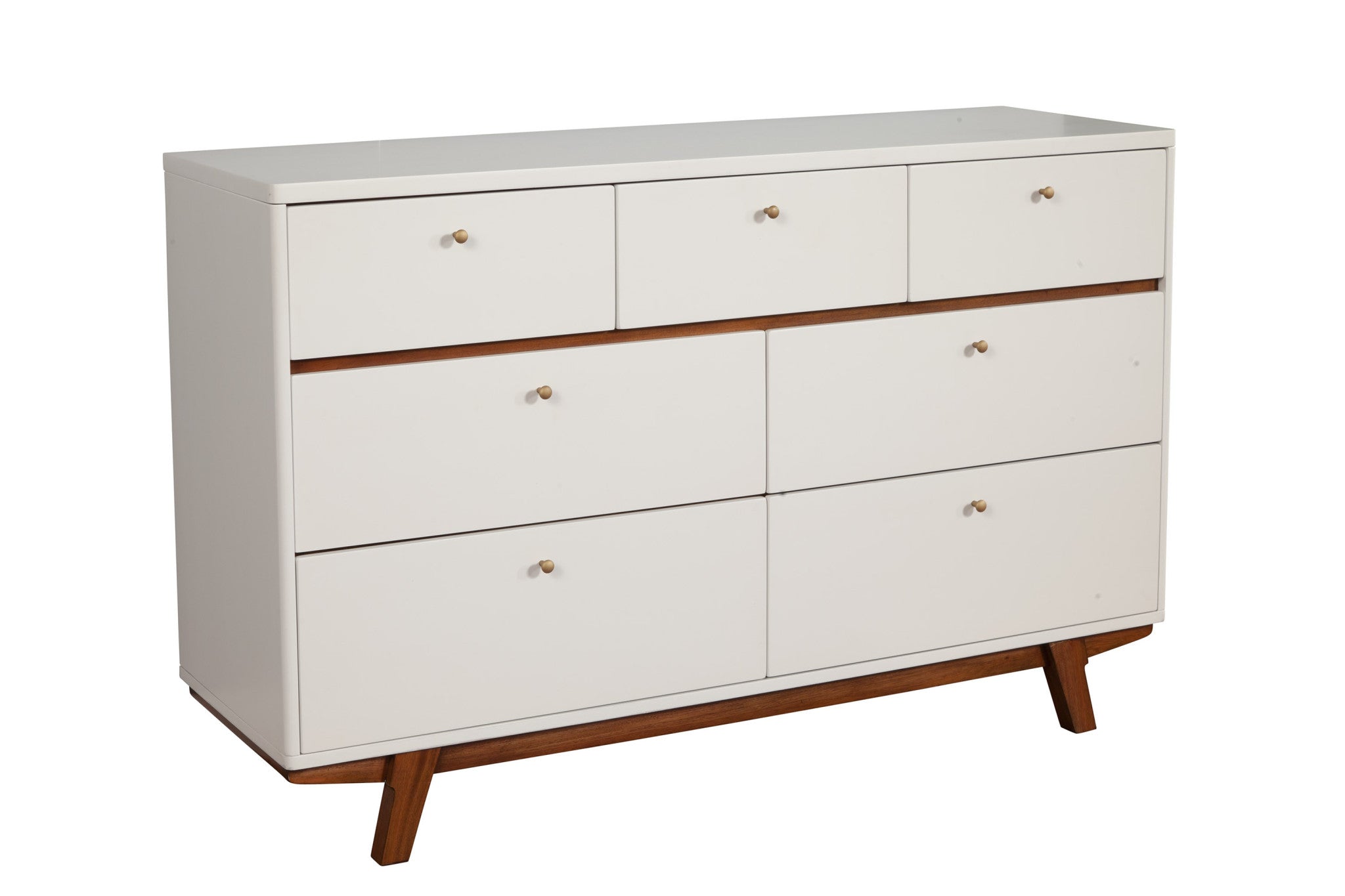 56" Brown and White Solid Wood Seven Drawer Double Dresser-2