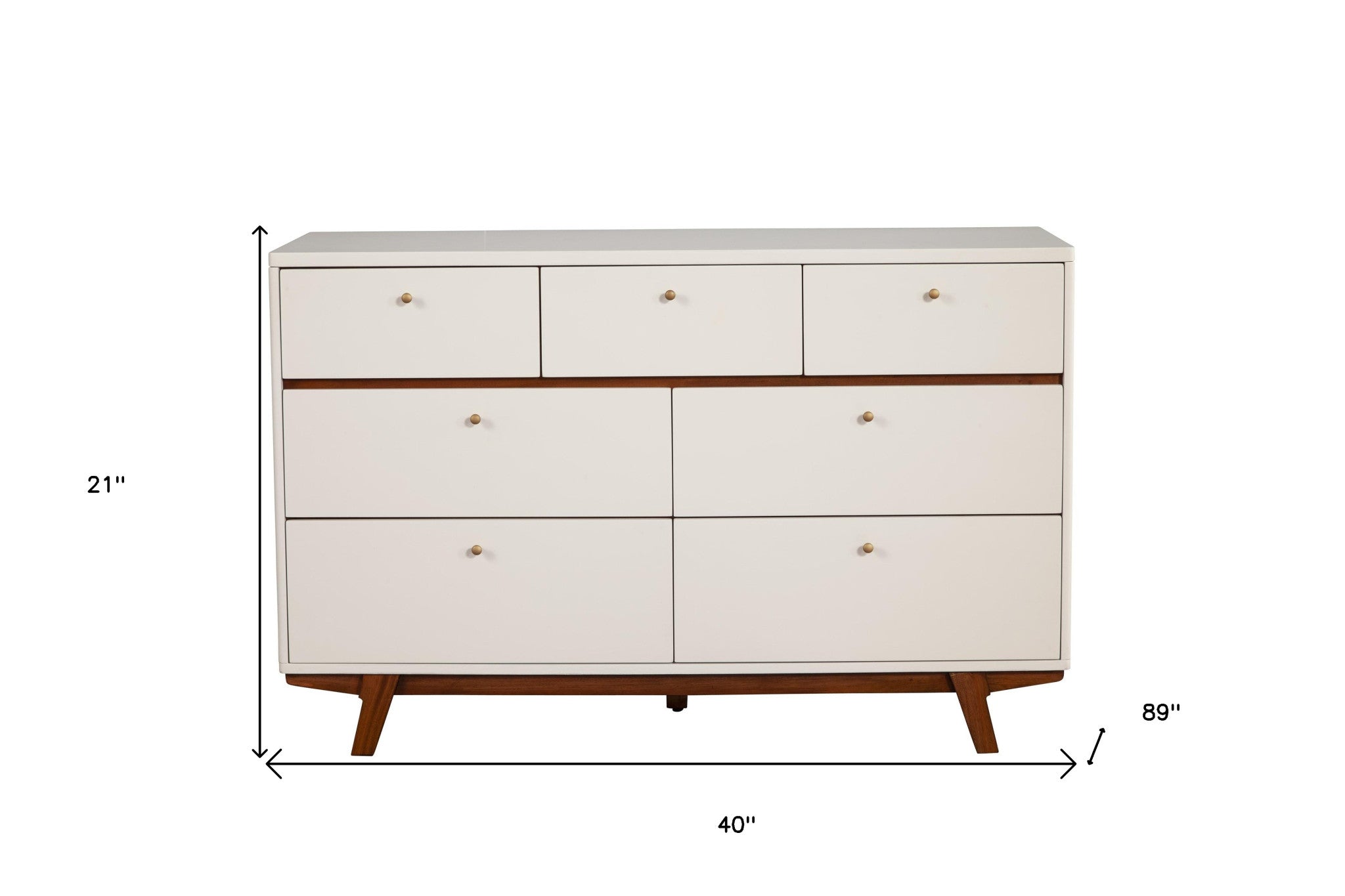 56" Brown and White Solid Wood Seven Drawer Double Dresser-4