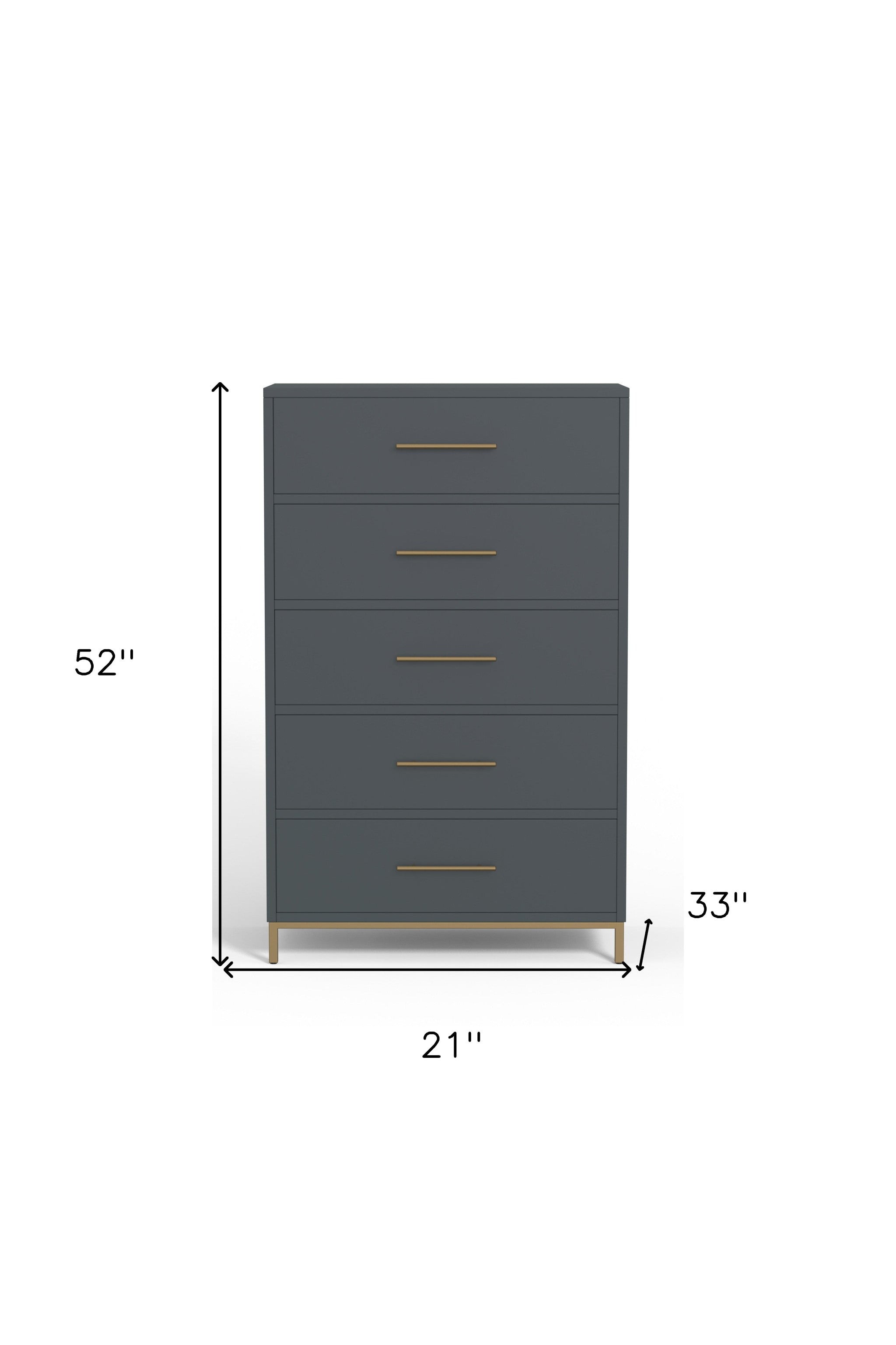 33" Gray Solid Wood Five Drawer Dresser-6