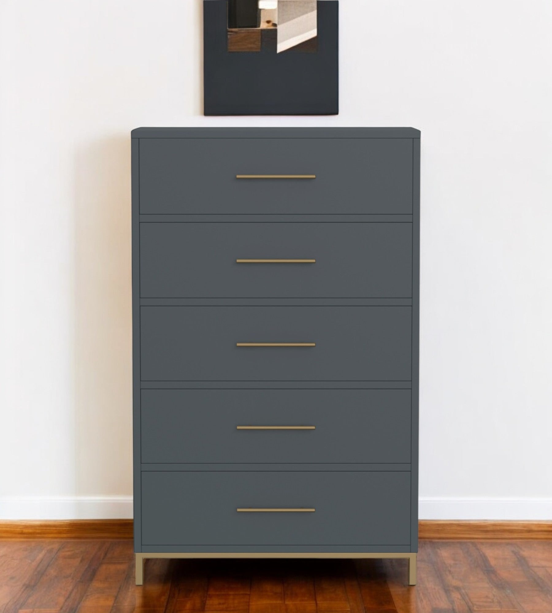 33" Gray Solid Wood Five Drawer Dresser-0