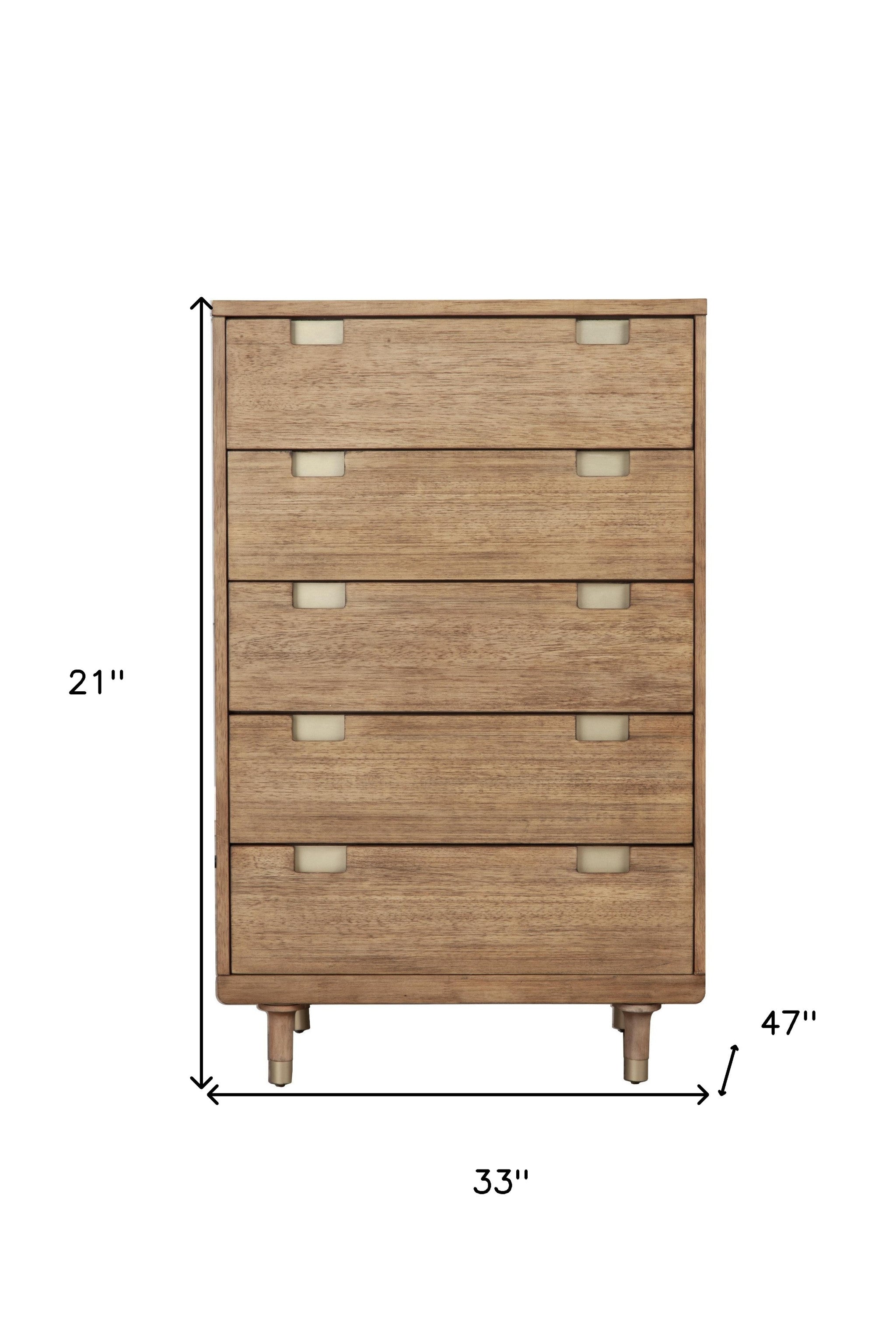 33" Brown Solid Wood Five Drawer Dresser-4
