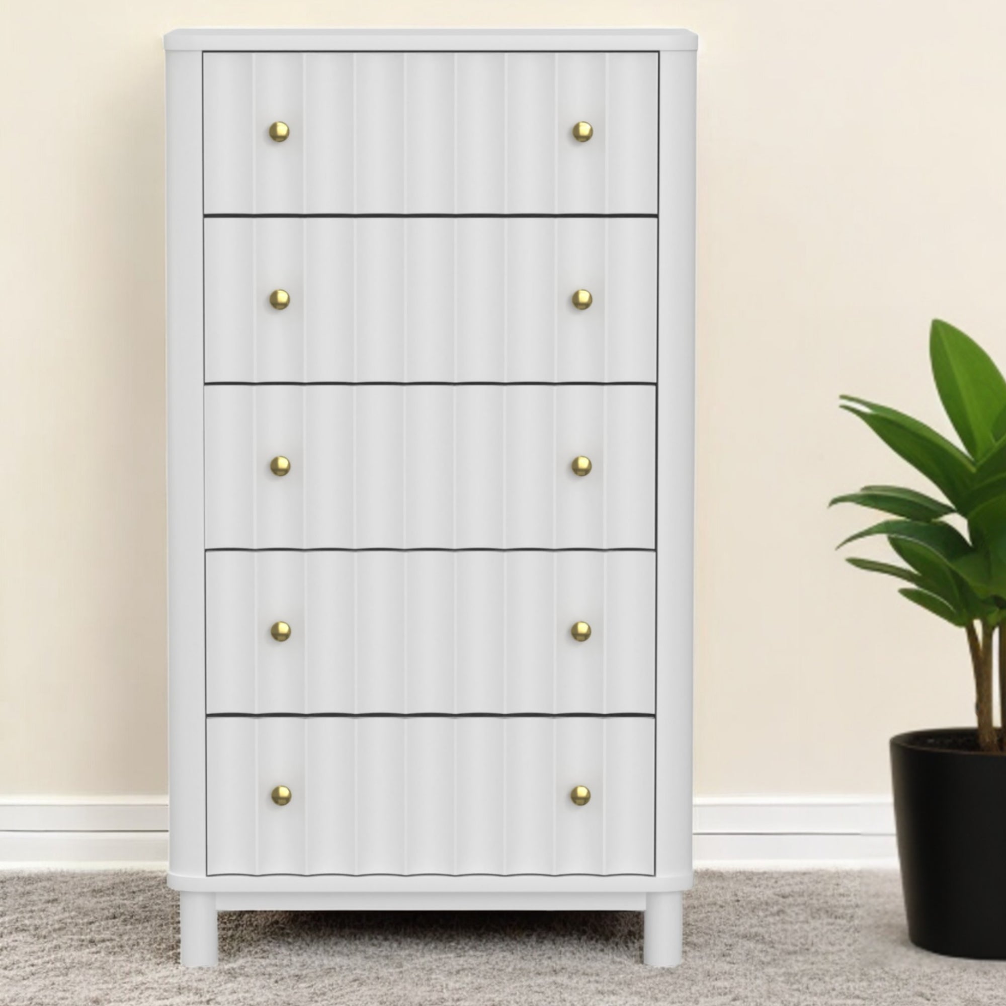28" White Solid Wood Five Drawer Chest-0