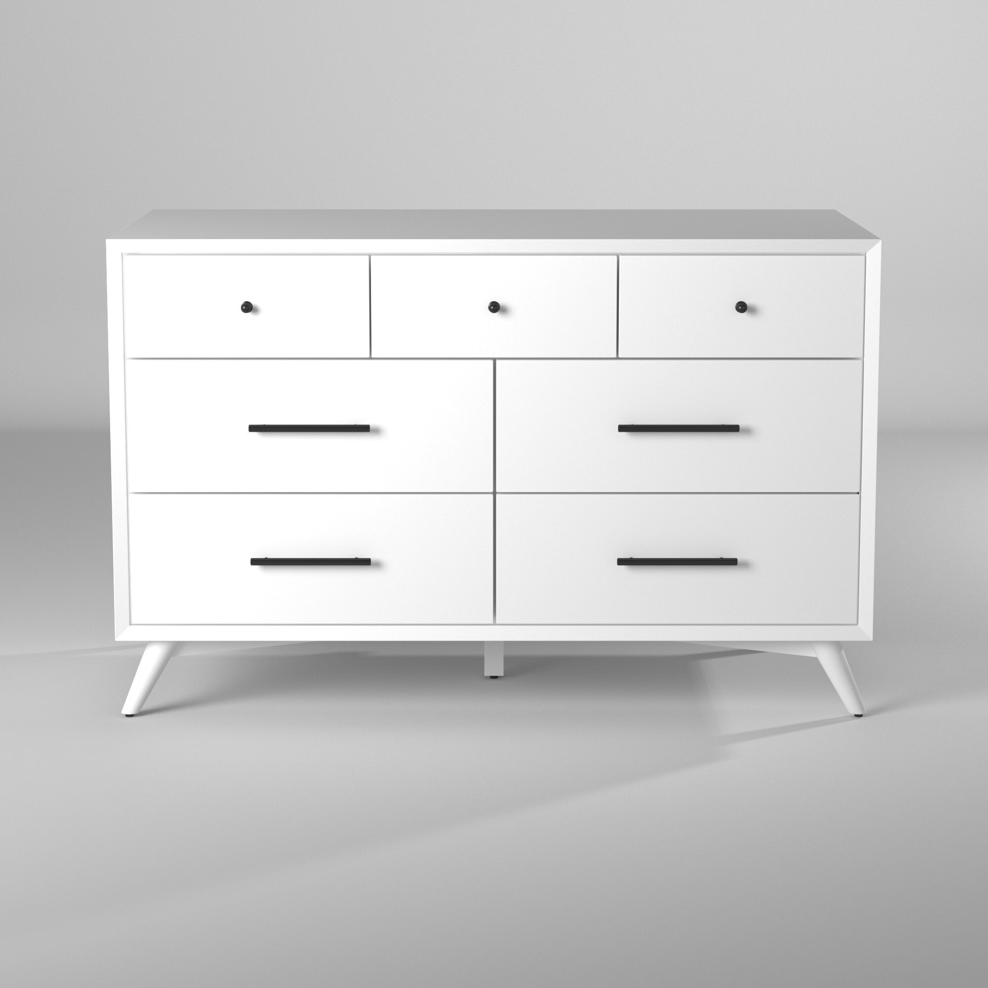 56" White Solid Wood Seven Drawer Double Dresser-7