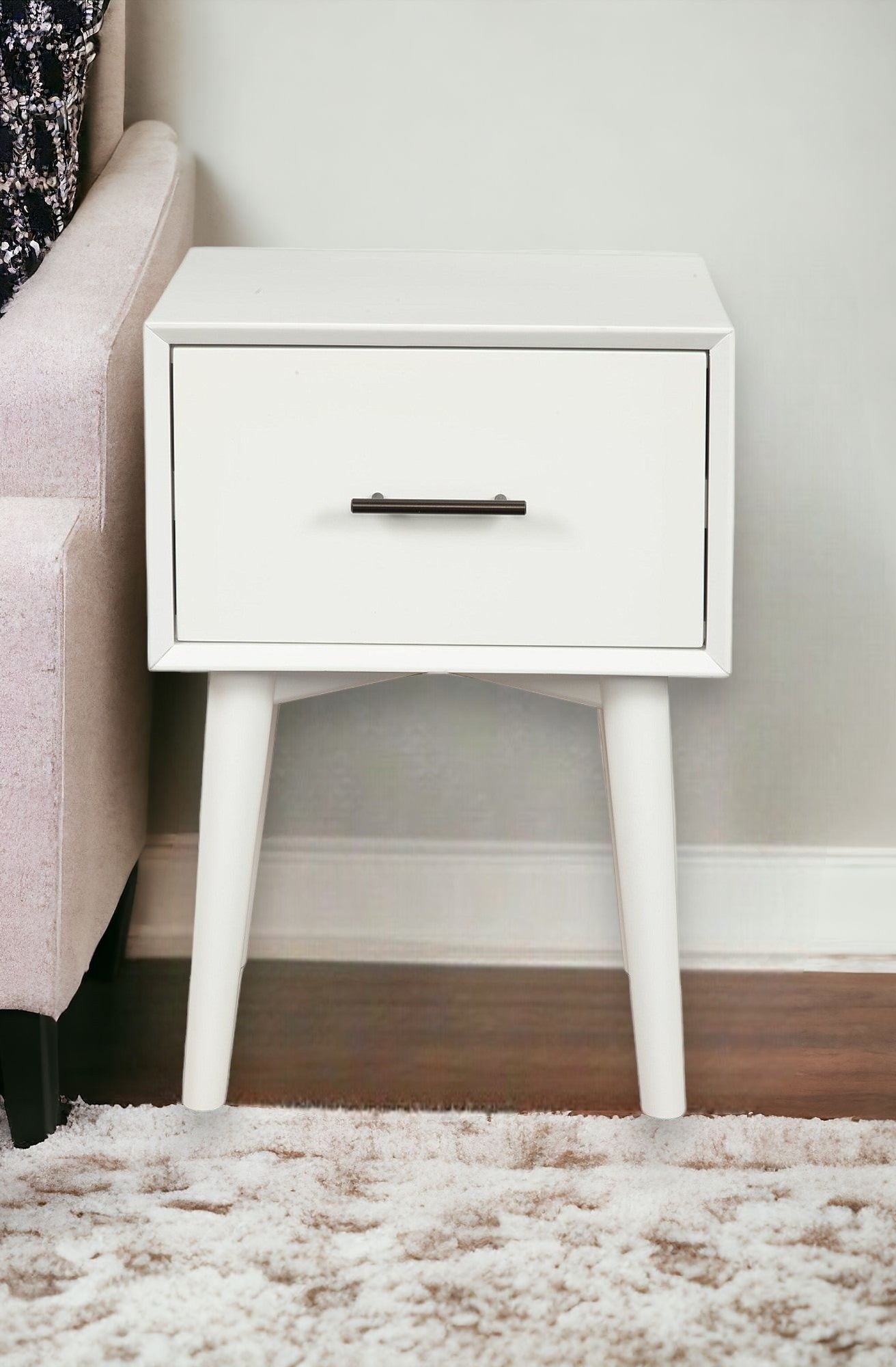 27" White Wood End Table With Drawer-1