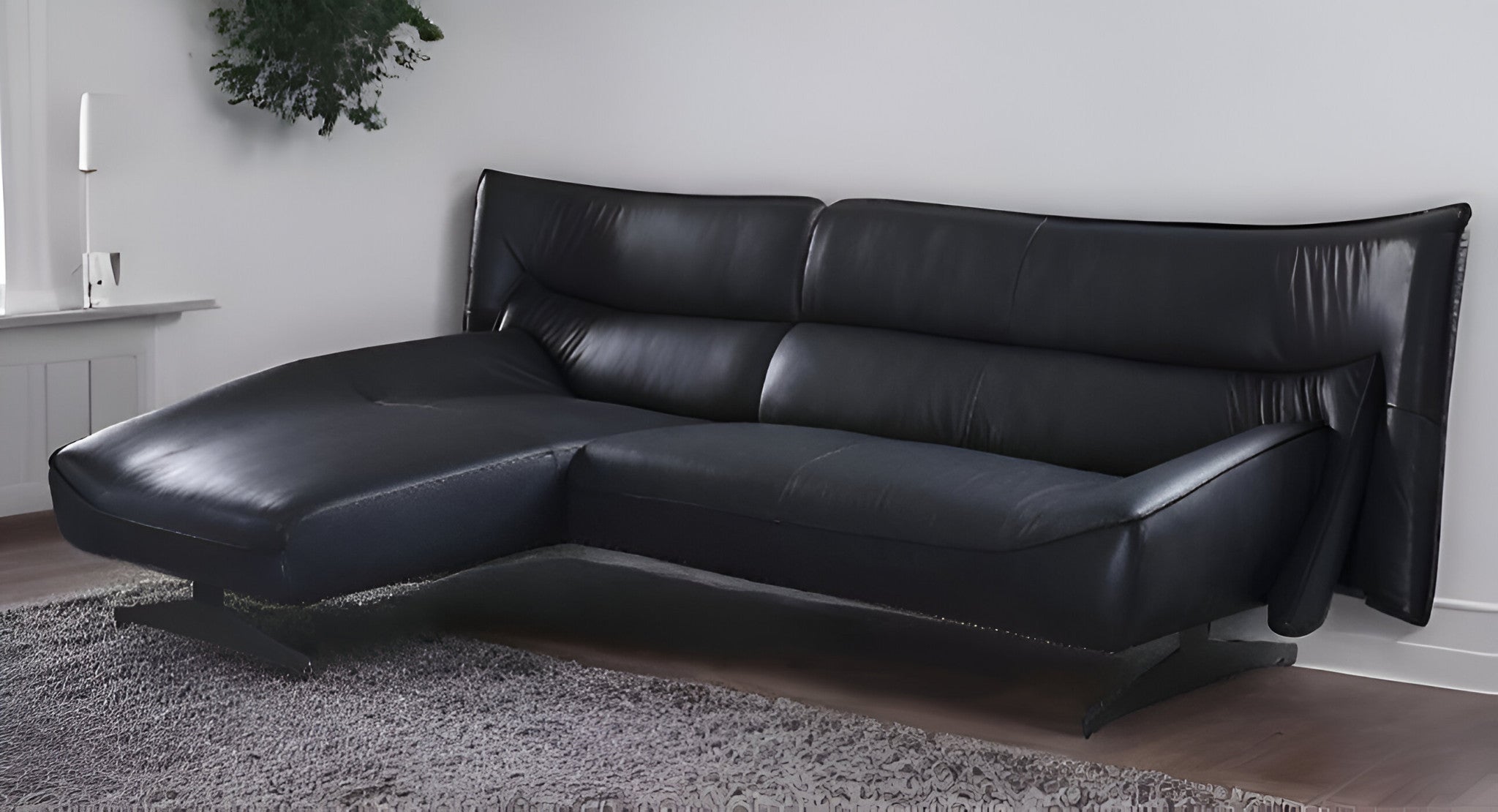 Dark Gray Top Grain Leather L Shaped Two Piece Sofa and Chaise Sectional-1