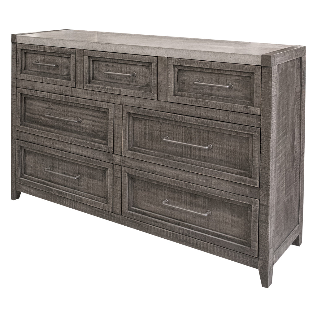 62" Gray Solid Wood Seven Drawer Triple Dresser-1