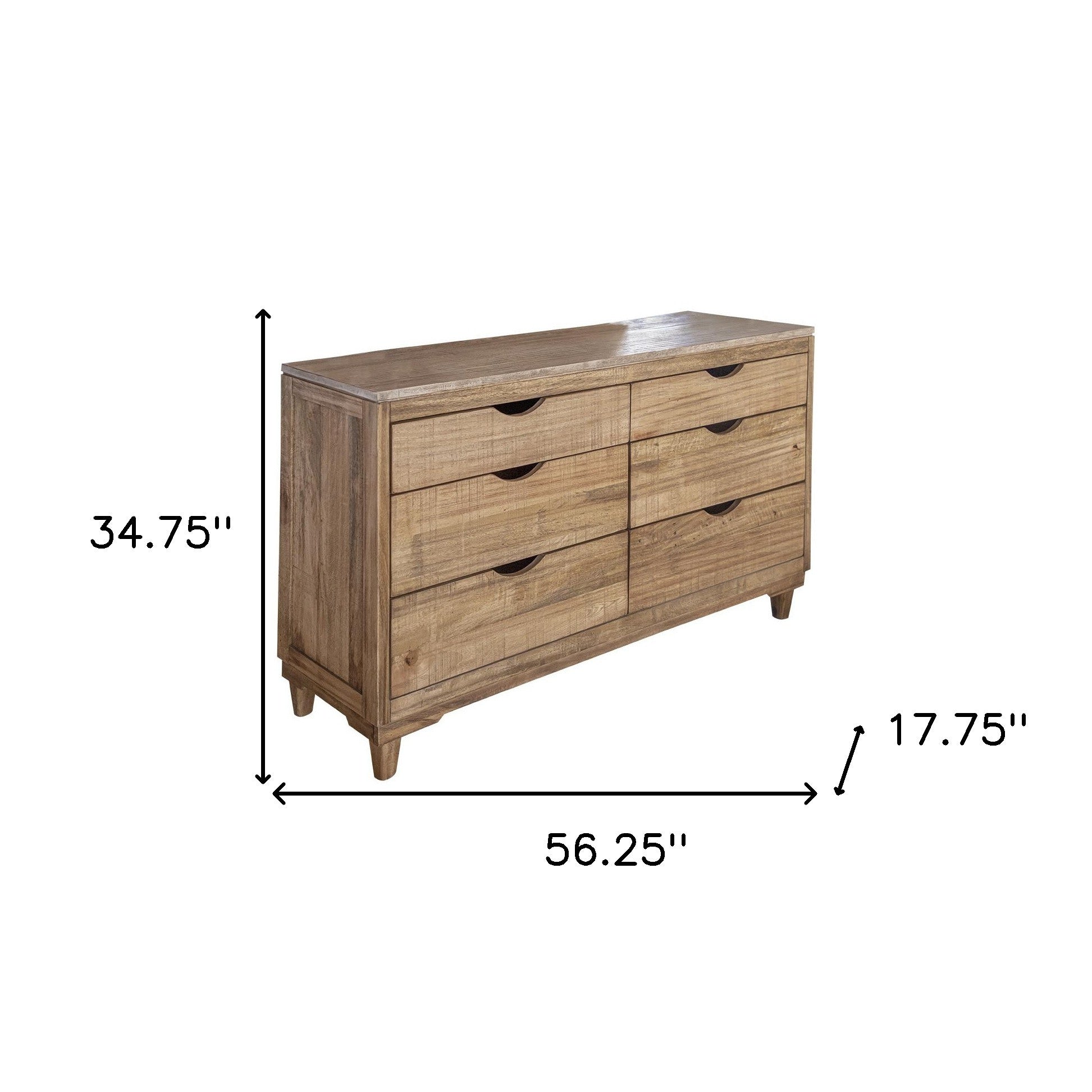56" Natural Solid Wood Four Drawer Double Dresser-4
