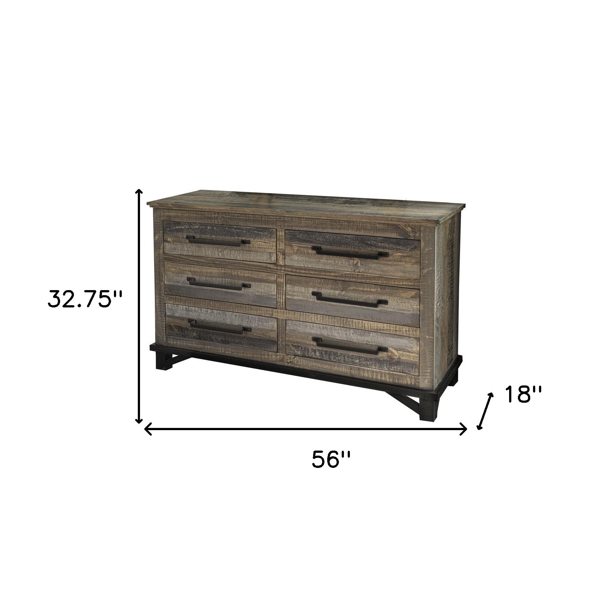 56" Brown Solid Wood Six Drawer Double Dresser-5
