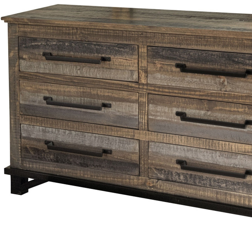 56" Brown Solid Wood Six Drawer Double Dresser-3