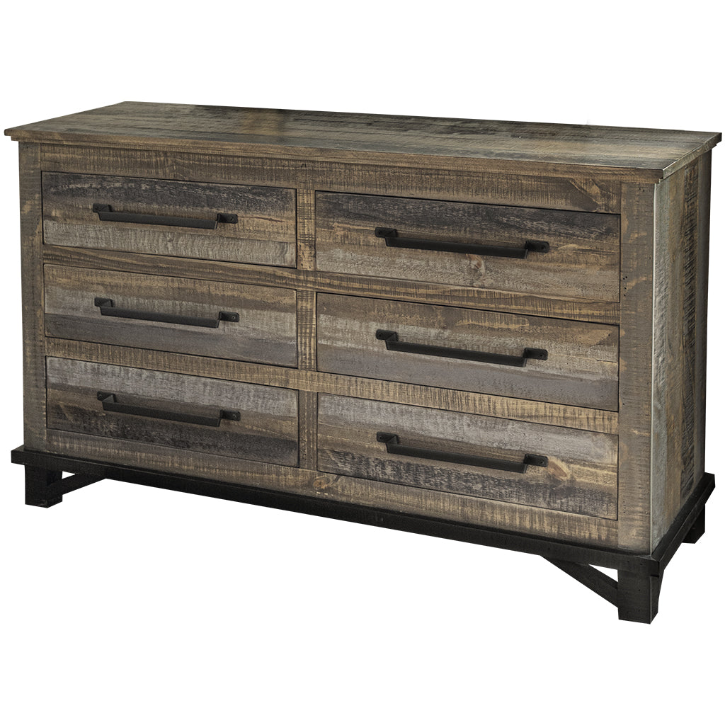 56" Brown Solid Wood Six Drawer Double Dresser-0