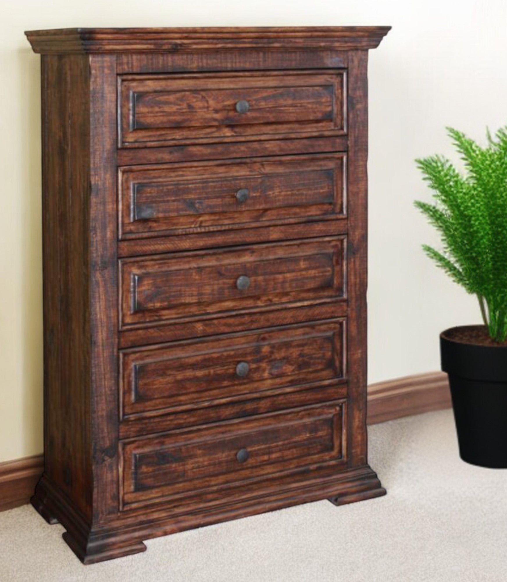 37" Chocolate Solid Wood Five Drawer Chest-1