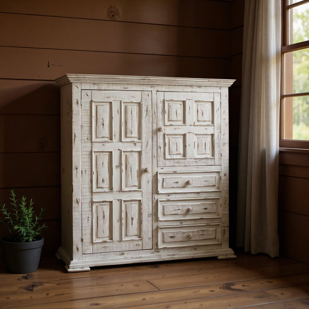 55" White Solid Wood Three Drawer Gentlemans Chest-0