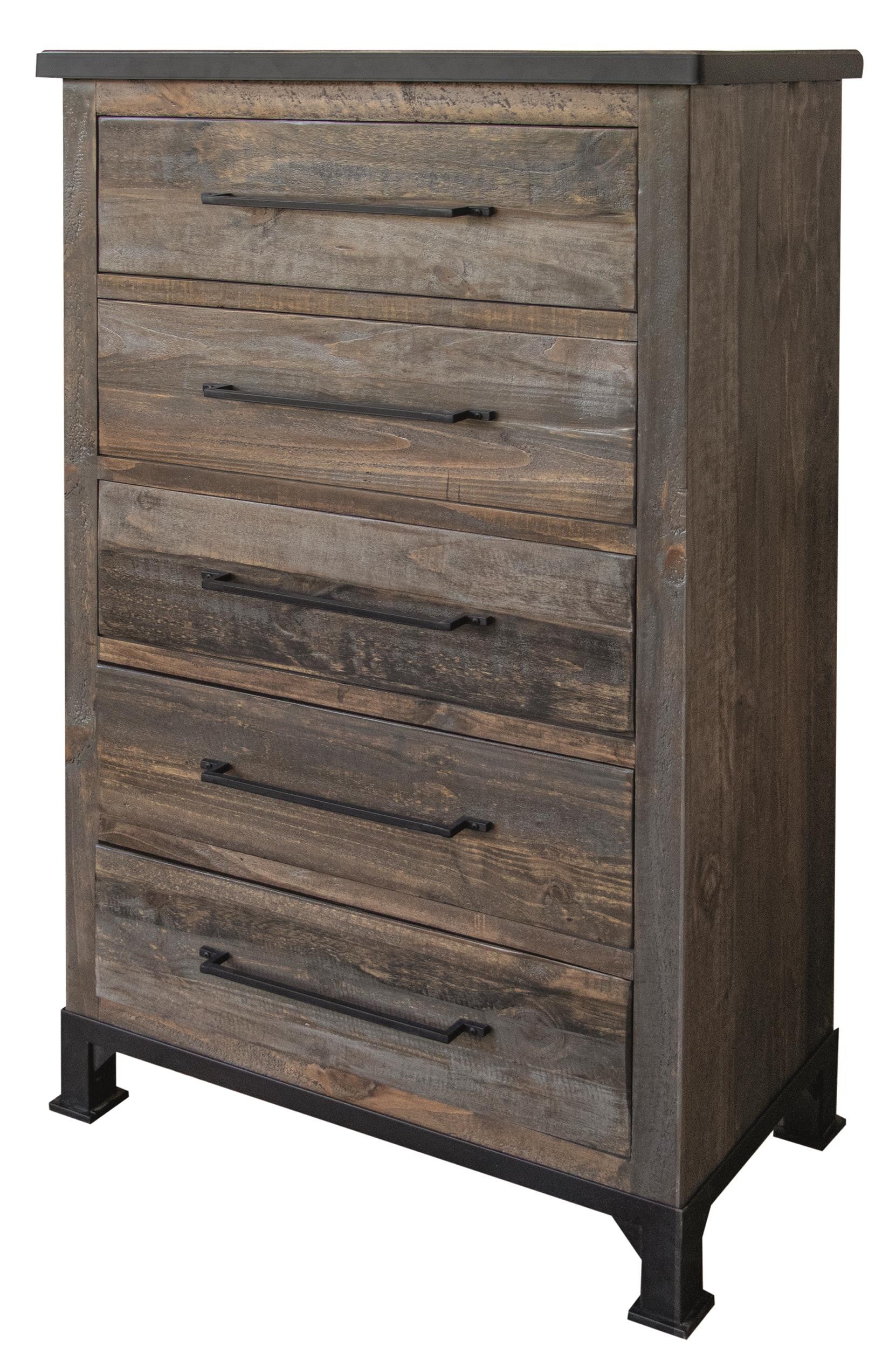 36" Gray Solid Wood Five Drawer Dresser-1
