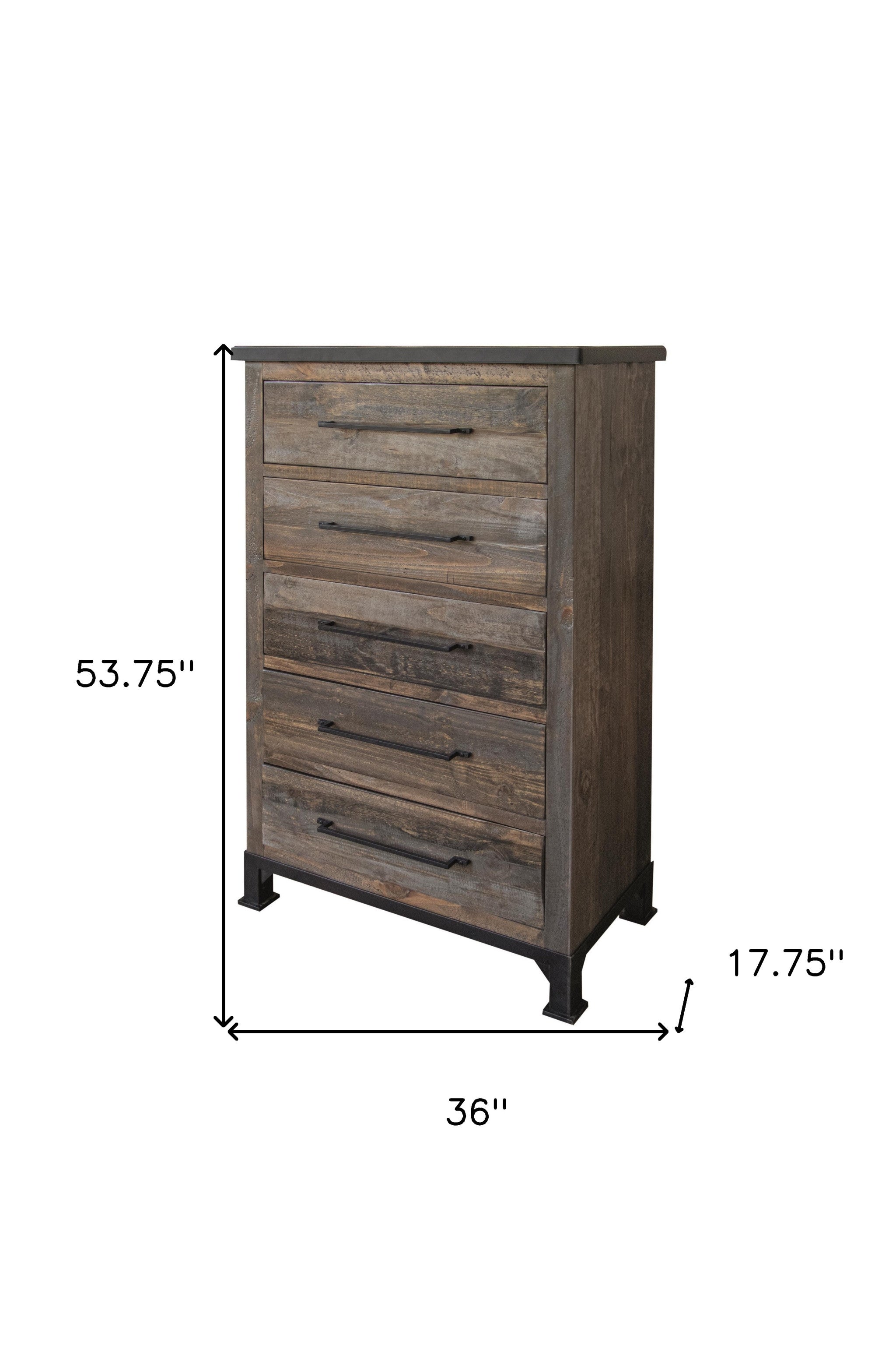 36" Gray Solid Wood Five Drawer Dresser-4