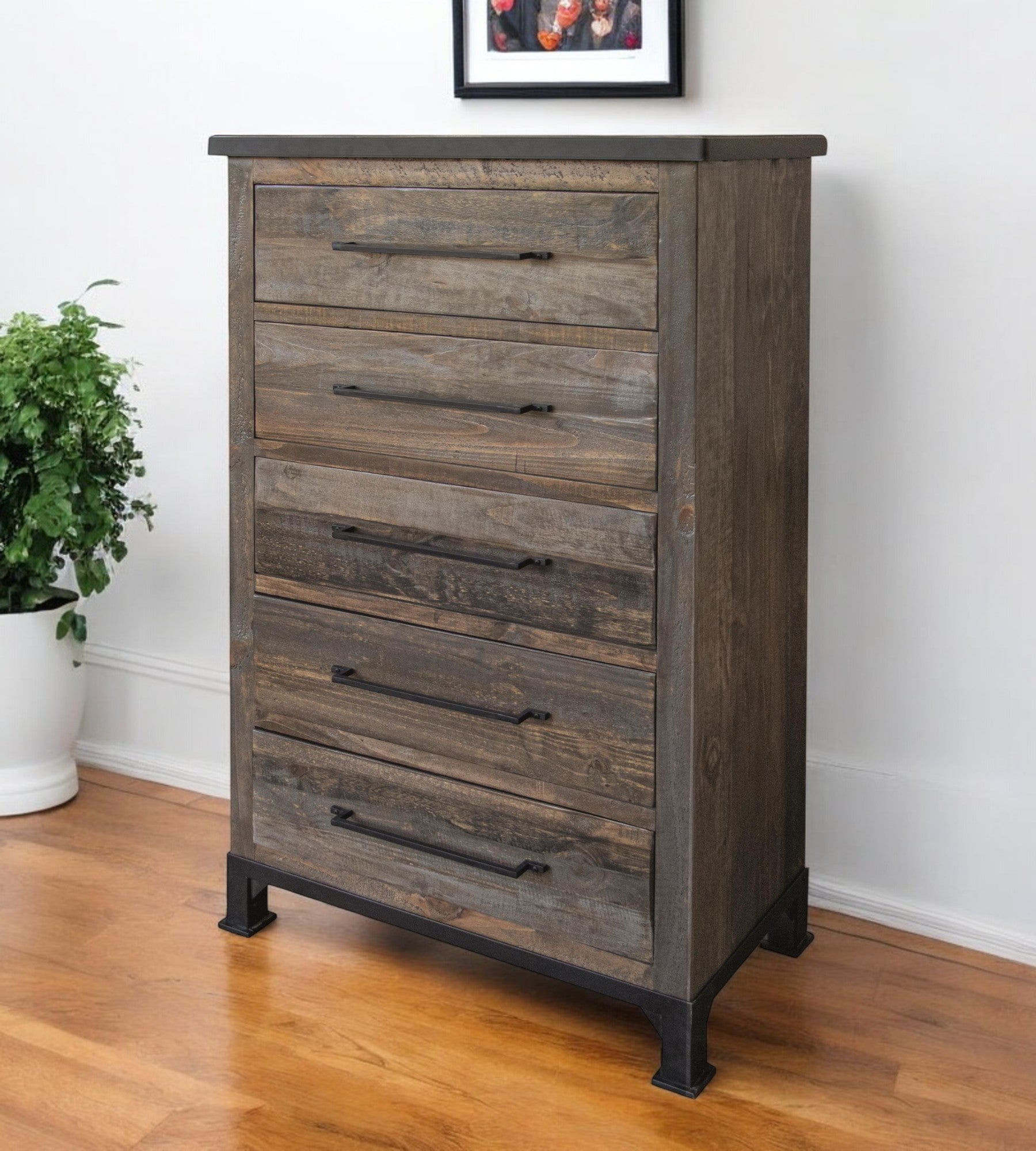 36" Gray Solid Wood Five Drawer Dresser-0