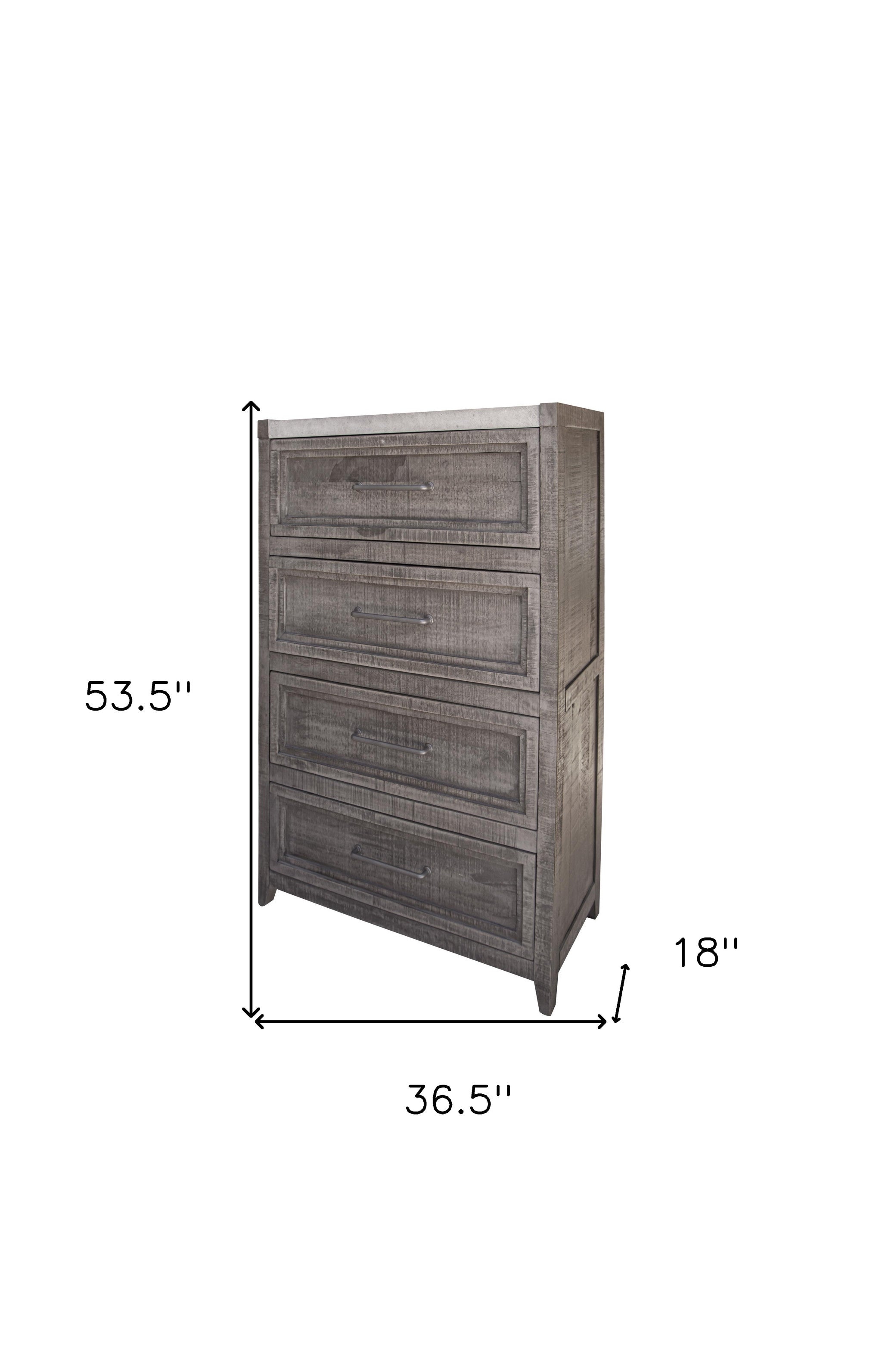 37" Gray Solid Wood Four Drawer Chest-4