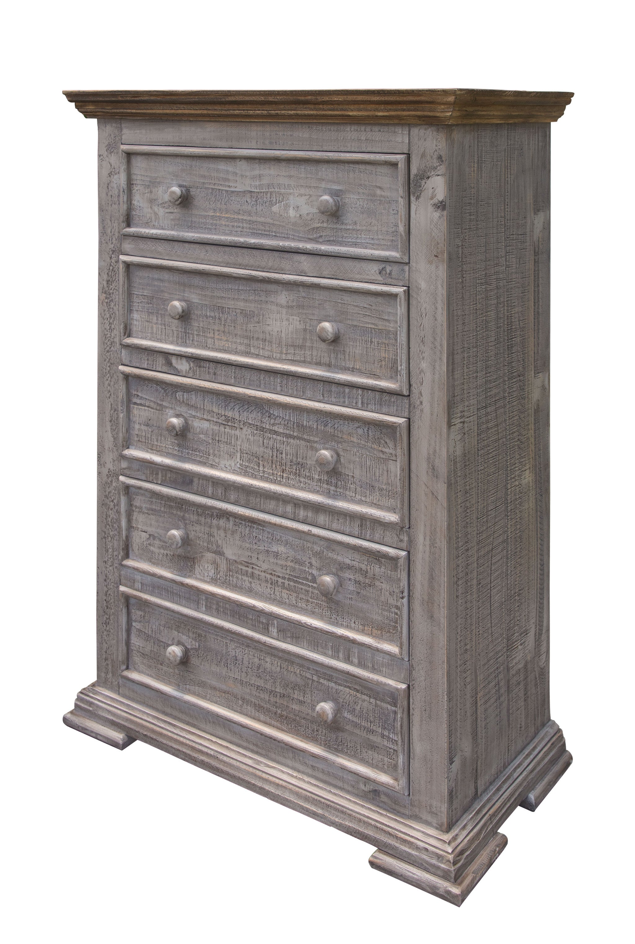 37" Gray Solid Wood Five Drawer Chest-1